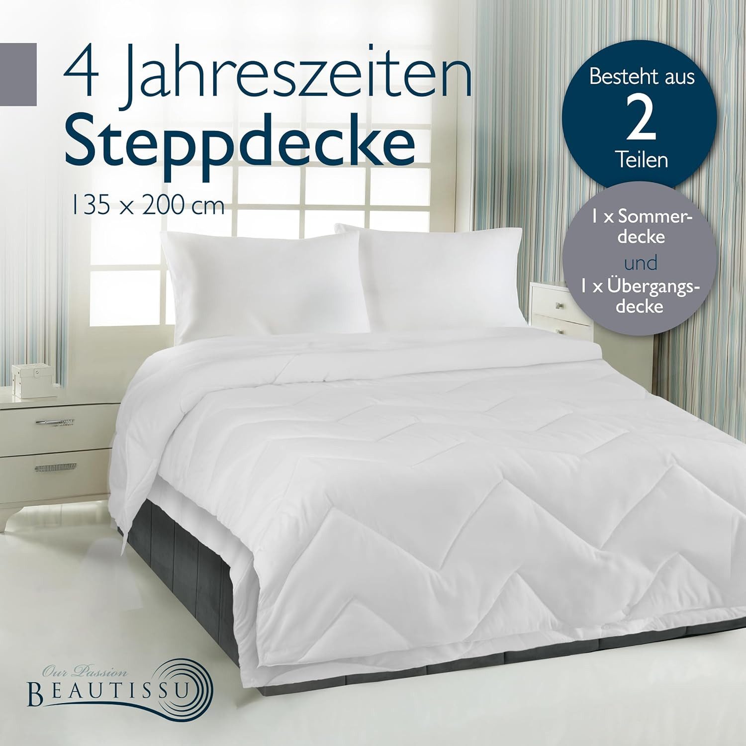 Beautissu Microfaserbettdecke 4 Jahreszeiten Bettdecke Allergiker Bettdecke BeauNuit FS, 135x200cm, 4 Jahreszeiten Bettdecke 135x200 cm Allergiker Bettdecke – 2 – Bild 2 von 5
