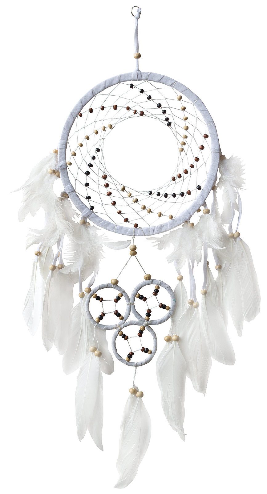 Saraswati Traumfänger Traumfänger "Cosmic Swirl" Leder weiss, mit 1TF 22cm und 3TF 6cm, 22x6