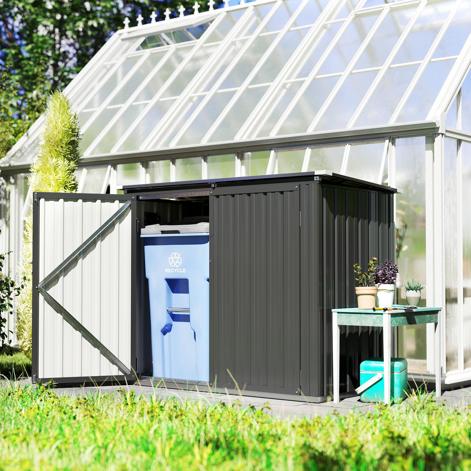 Outsunny Mülltonnenbox mit aufklappbarem Deckel (Müllbox, 1 St., Mülltonnenverkleidung), Dunkelgrau