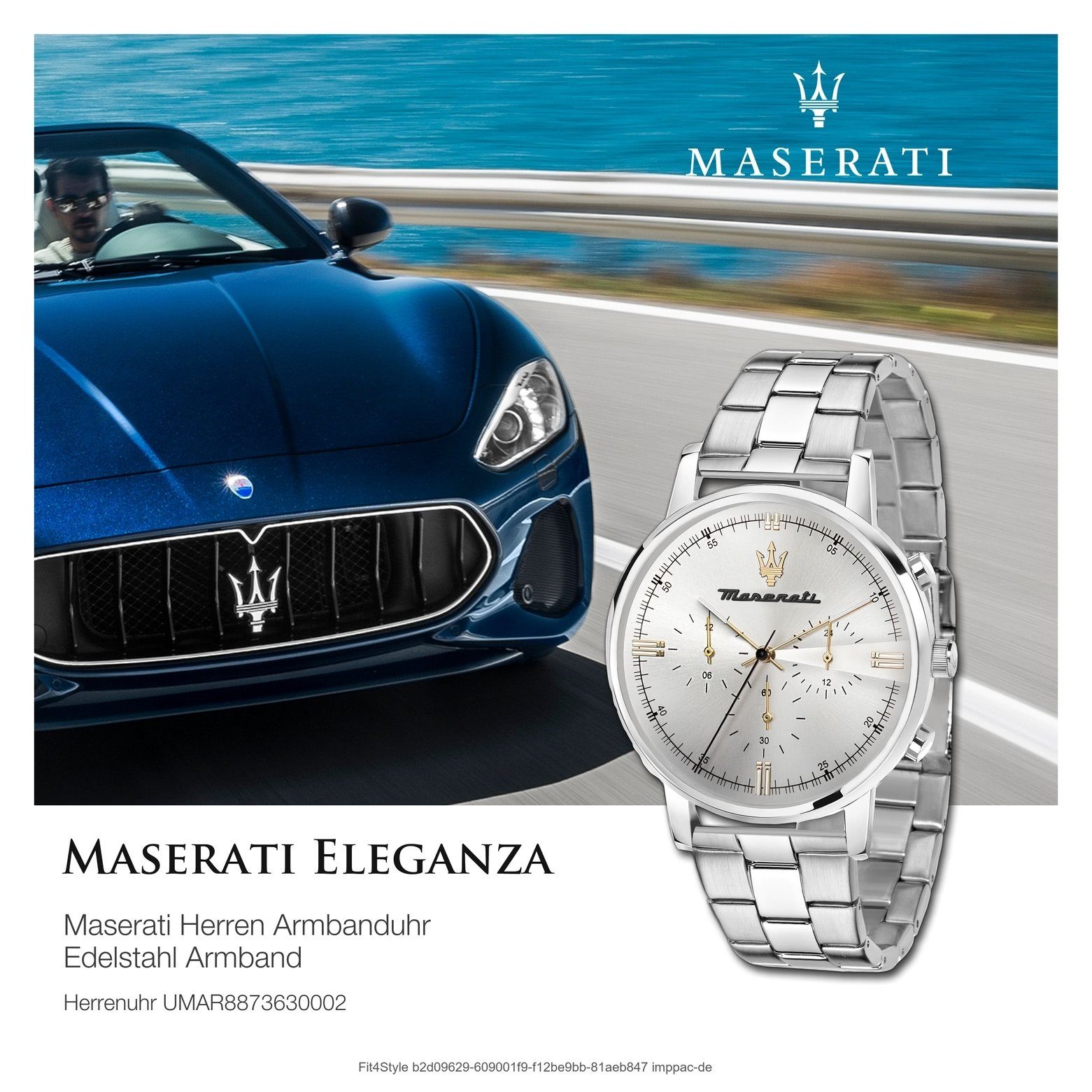 Edelstahlarmband, rund, Italy Damenuhr Made-In 42x51,5mm) Damenuhr Herren, Multifunktion, Maserati MASERATI (ca. Multifunktionsuhr