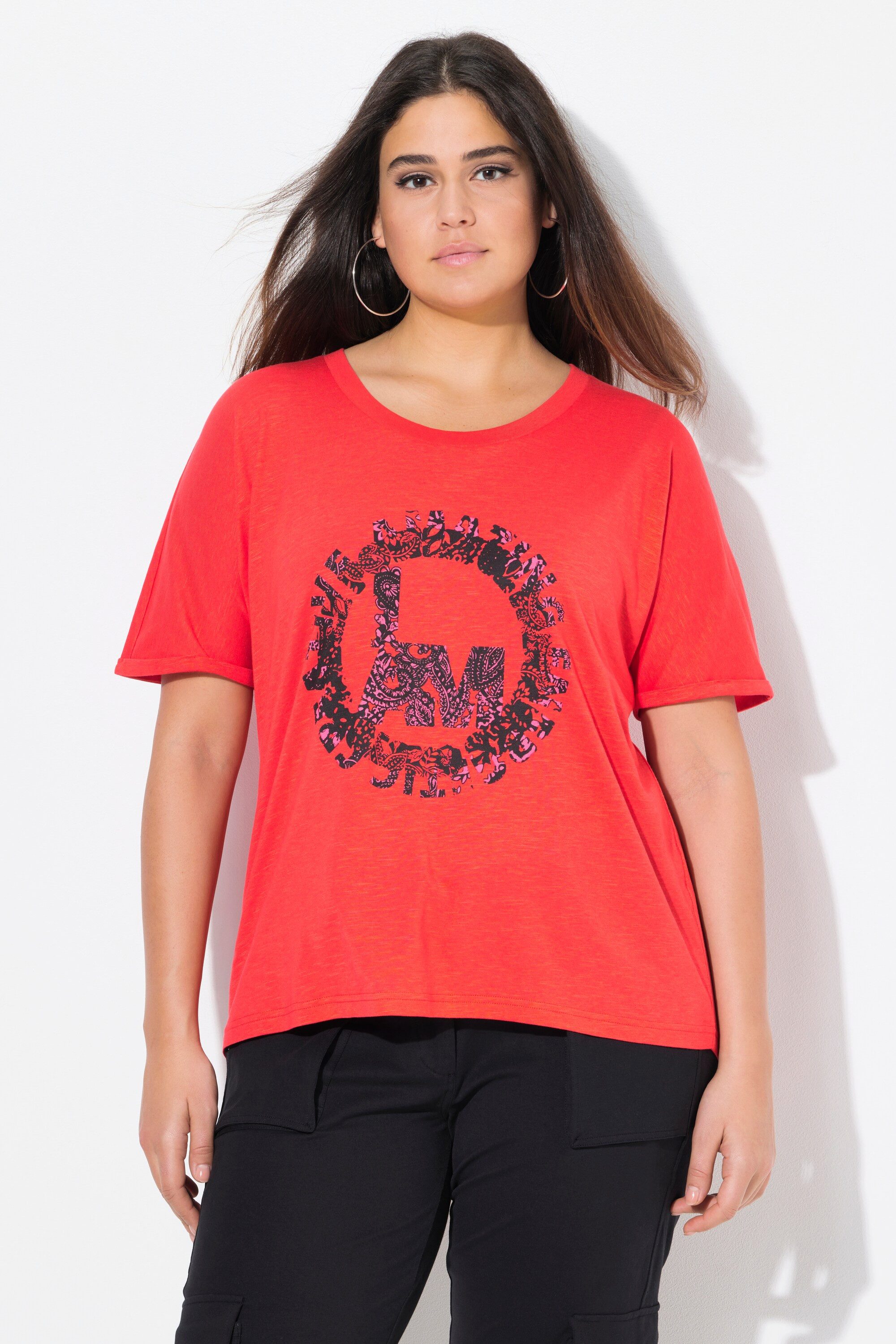 Ulla Popken T-Shirt T-Shirt runder Aufdruck günstig online kaufen