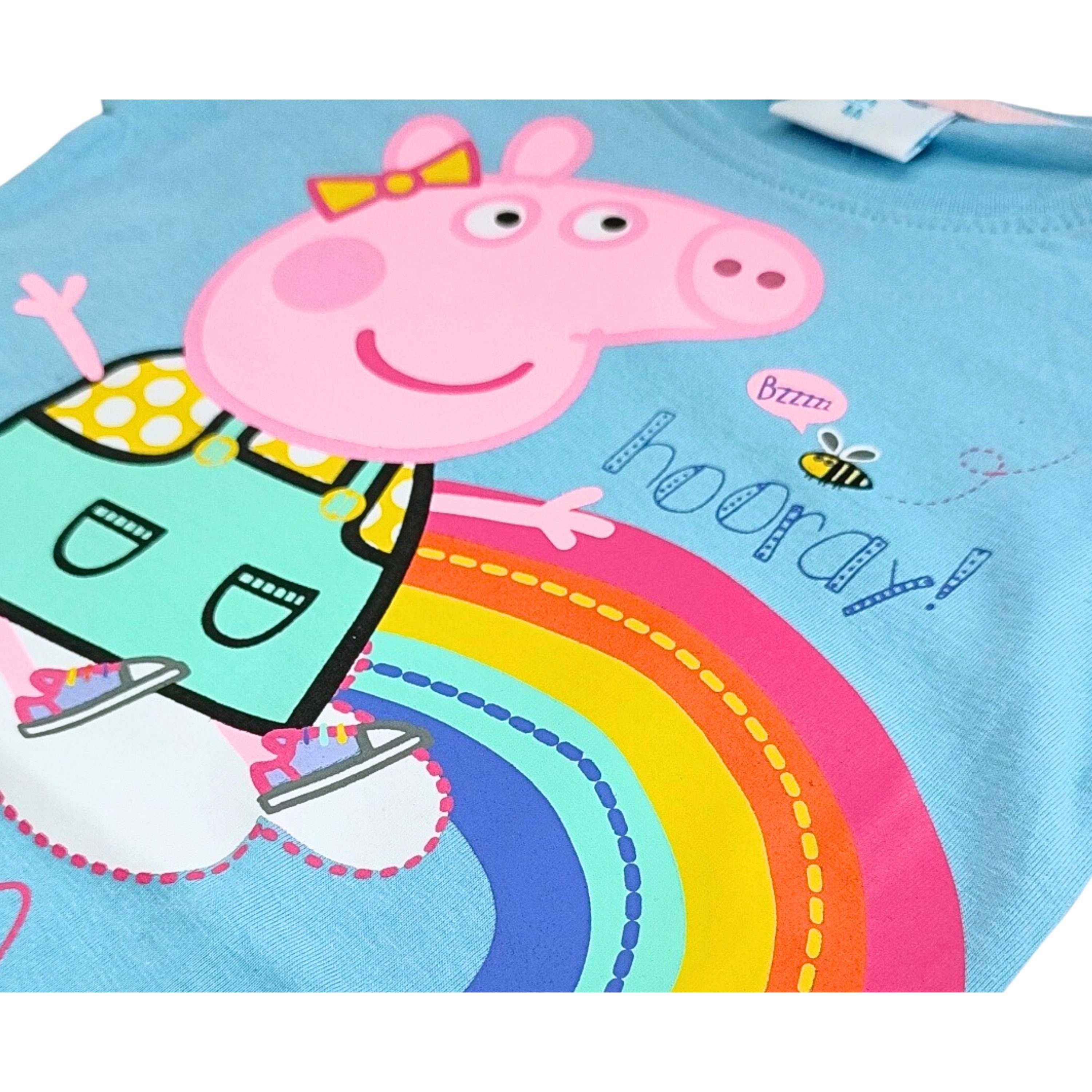 116 Hellblau cm Gr. Regenbogen 92 Pig T-Shirt Wutz Baumwolle Peppa - Peppa aus Kurzarmshirt