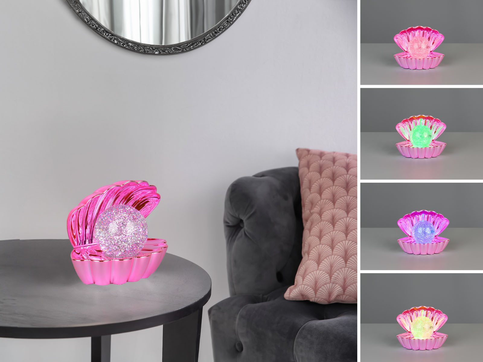 Reality Leuchten USB-Tischleuchte Muschel-Lampe RGB & Glitzerkugel, H 14cm, günstig online kaufen