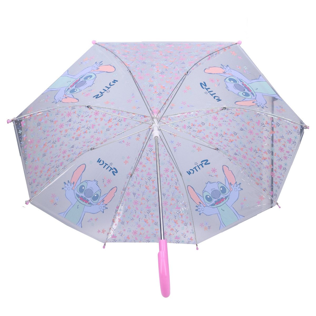 Disney Langregenschirm Stitch Ø 71 cm Kinderregenschirm mit Blumenmuster für Mädchen