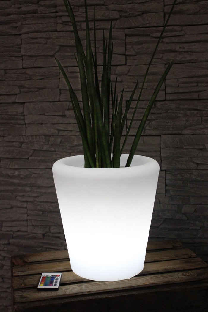 Arnusa Blumentopf beleuchteter LED Blumenkübel PL123 (Akku-Funktion), kabellos einsetzbar mit Fernbedienung und RGB Farbwechsel