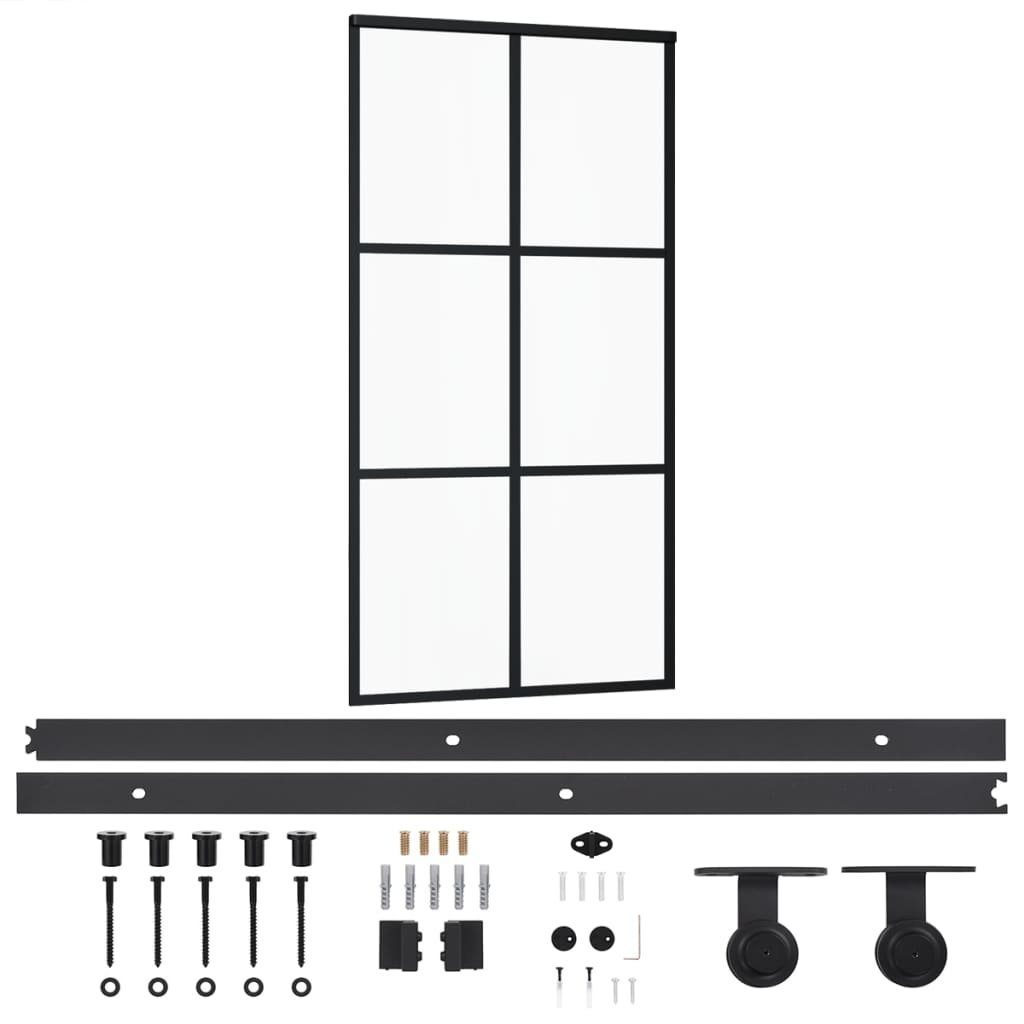 vidaXL Zimmertür Schiebetür mit Beschlag schwarz ESG-Glas Aluminium 102x205 cm