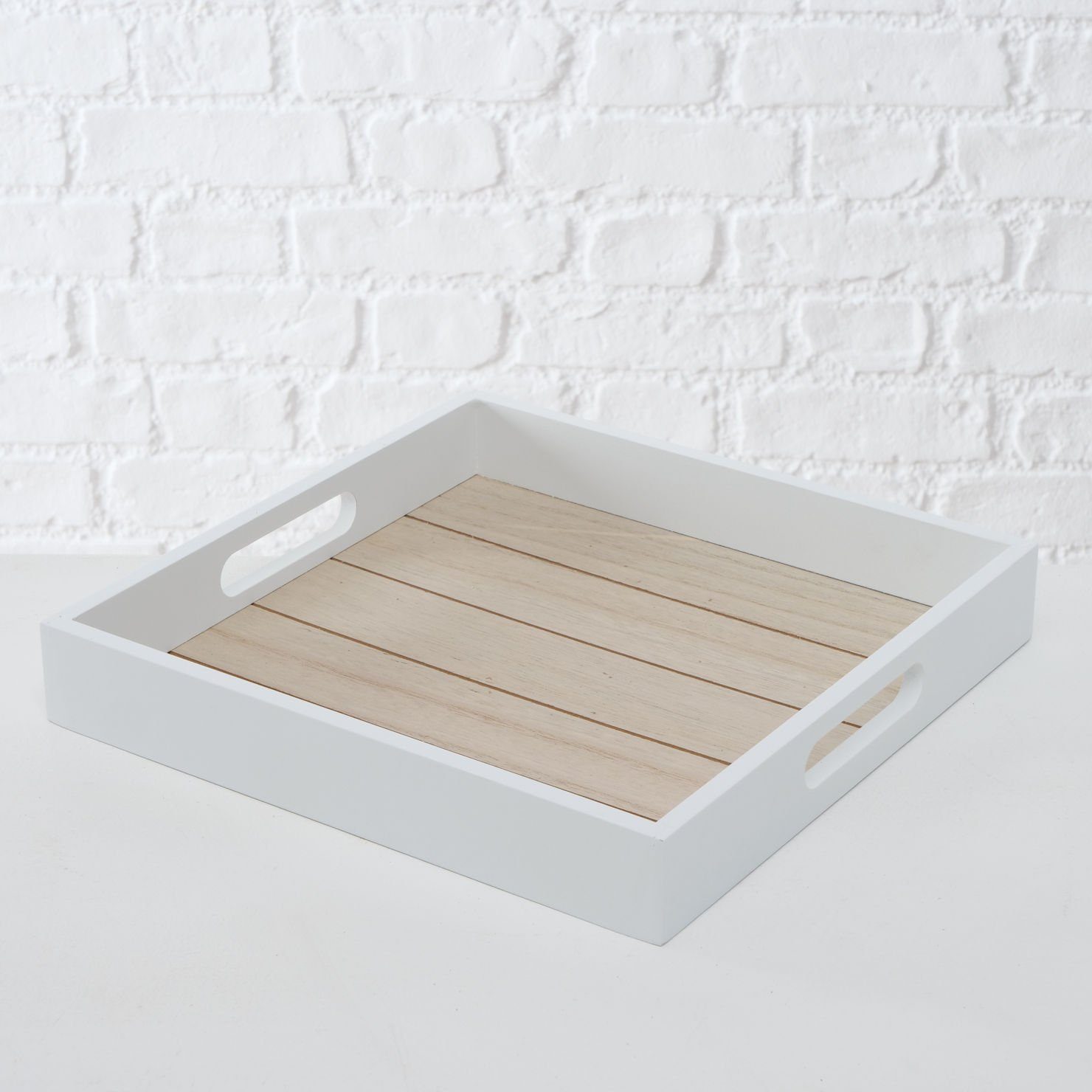 Beistelltisch Beistelltisch in Spetebo Holz mit 34 - cm weiß Tablett