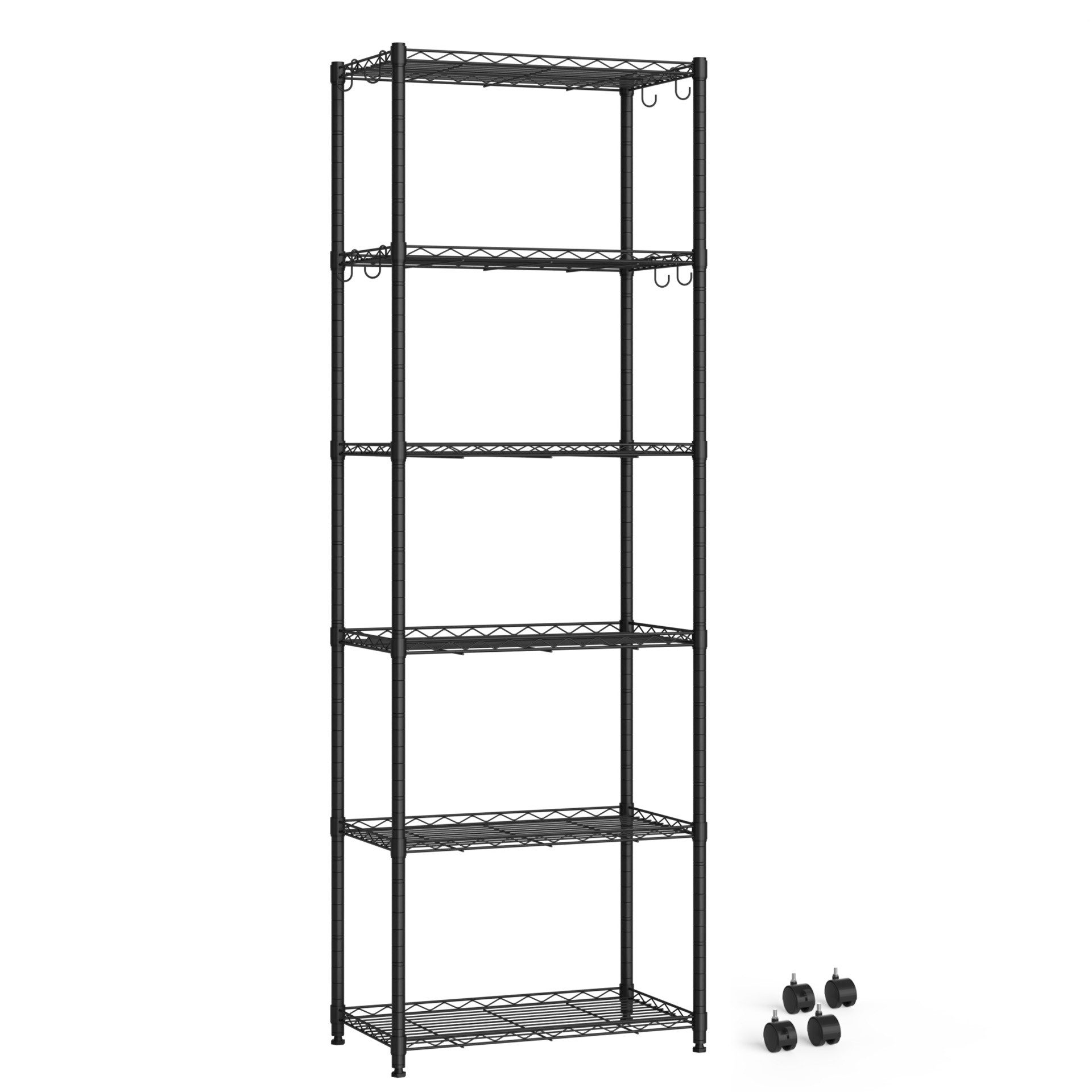 Mondeer Regal Aufbewahrungsregal, 6-Stufiges, 160cm, mit 8-Haken und 4-Rädern, PP-Trennwand
