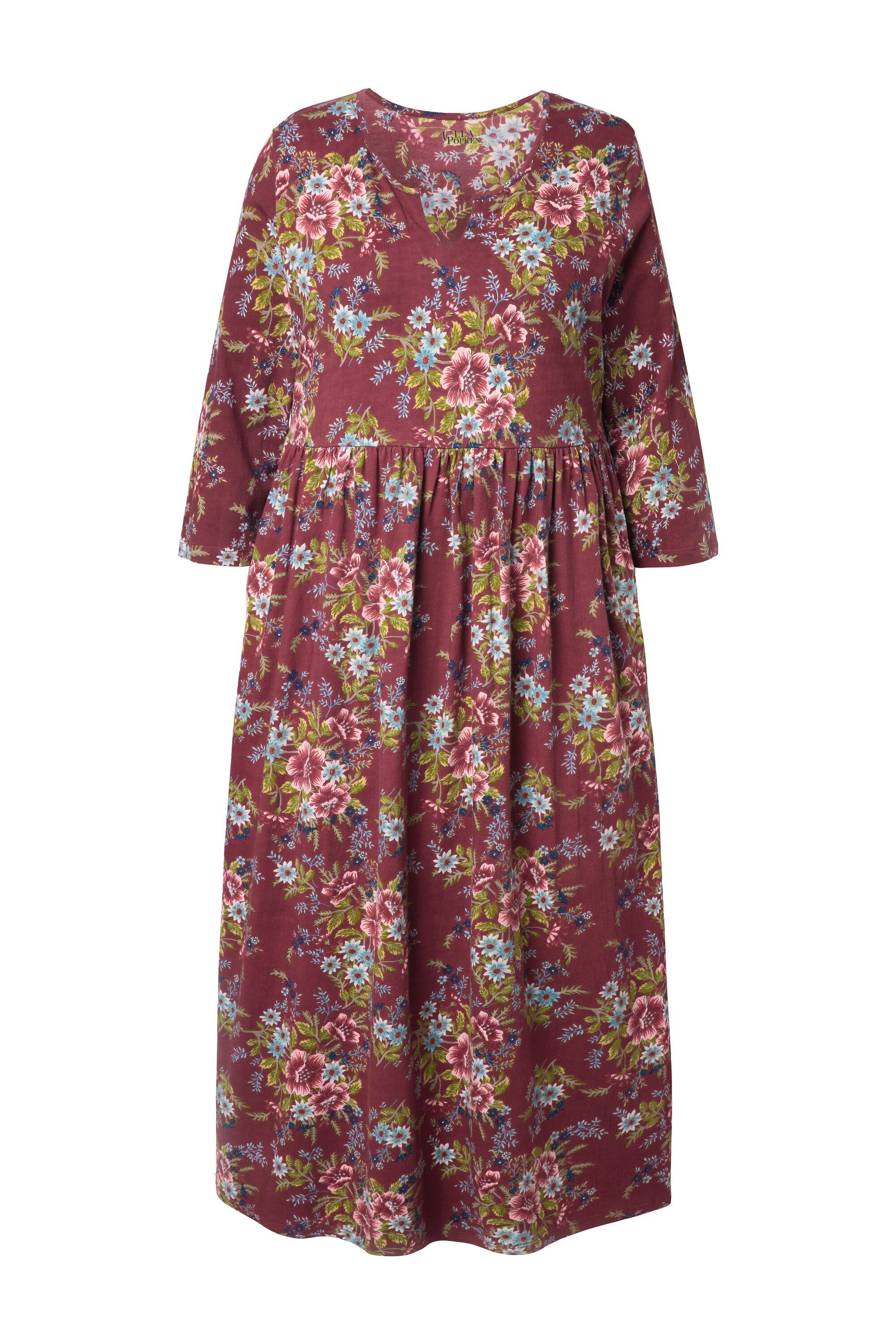 Ulla Popken Maxikleid Jersey-Maxikleid Blüten A-Linie Tunika-Ausschnitt günstig online kaufen