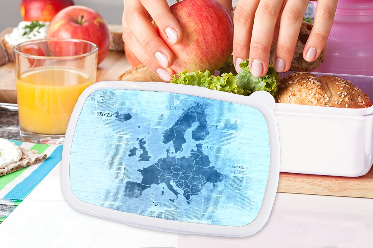 für und Erwachsene, - weiß Zeitung, Brotdose, - Blau (2-tlg), Karte Kunststoff, Lunchbox Jungs von Europa für Mädchen MuchoWow und Brotbox Kinder