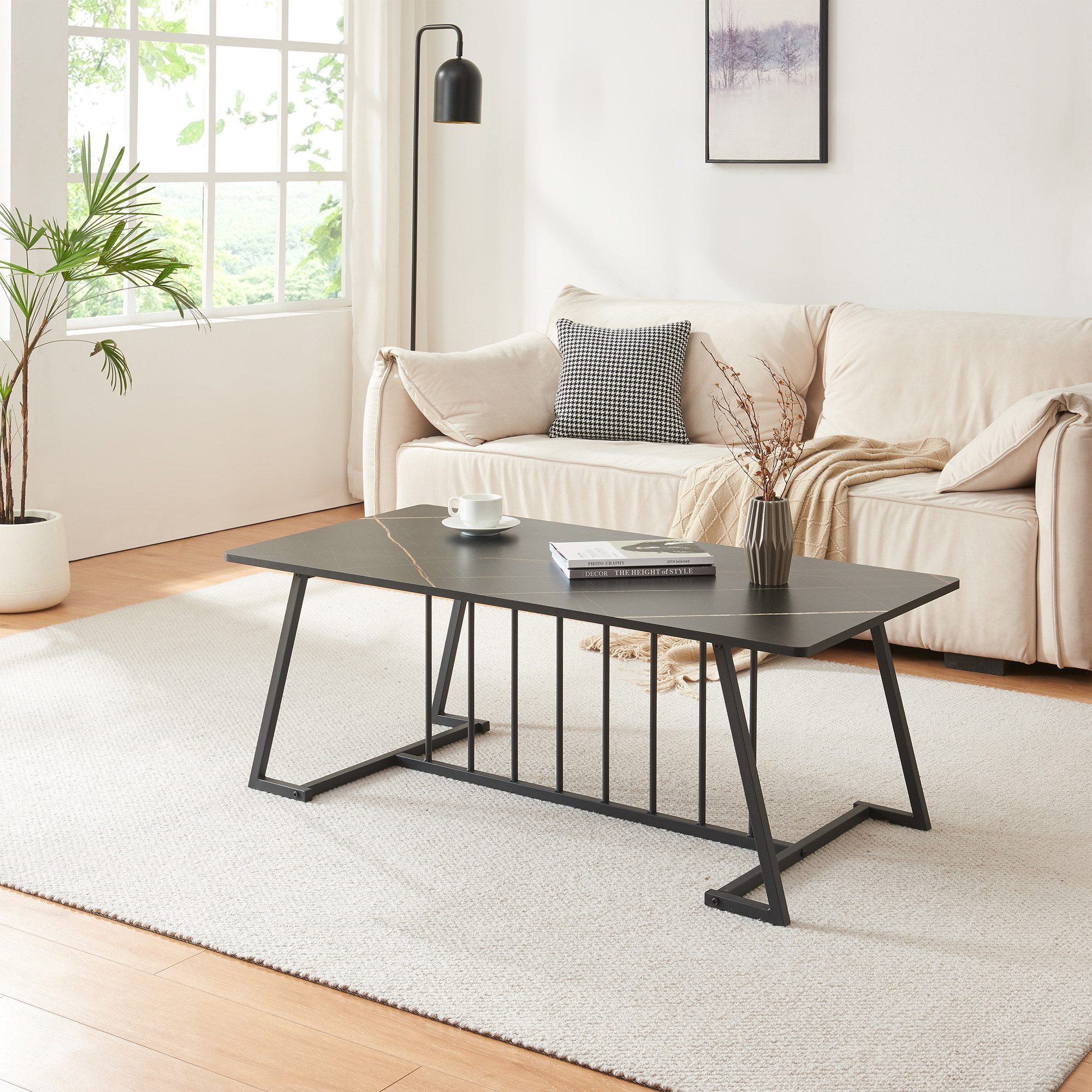 en.casa Couchtisch, »Nospoo« mit Metallgestell 120 x 60 x 46 cm Marmoroptik günstig online kaufen