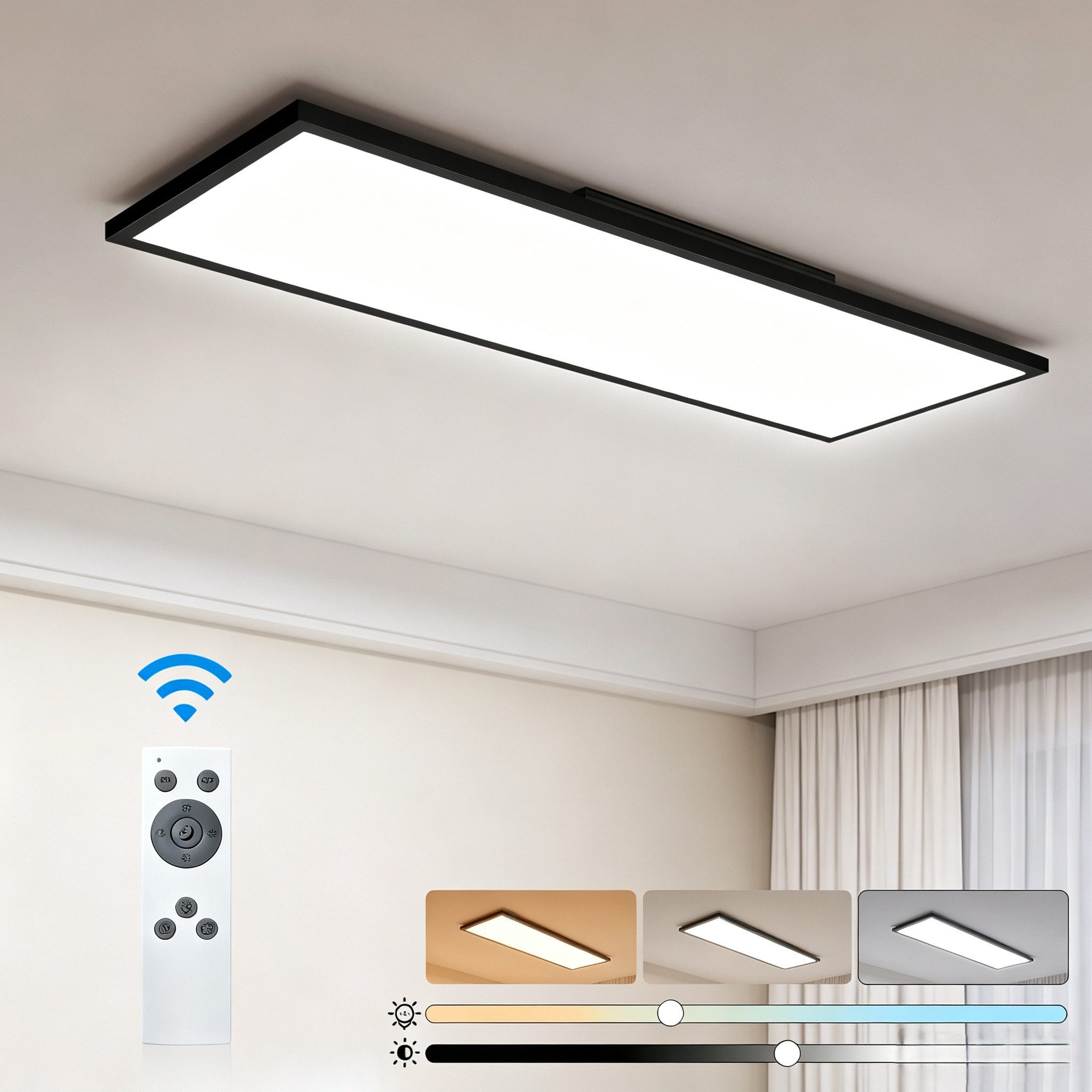 Nettlife LED Panel dimmbar Schwarz/Weiß 100CM 13.5W Fernbedienung flach Deckenleuchte, LED fest integriert, Warmweiß/Neutralweiß/Kaltweiß Farbtemperatur für Wohnzimmer Küche