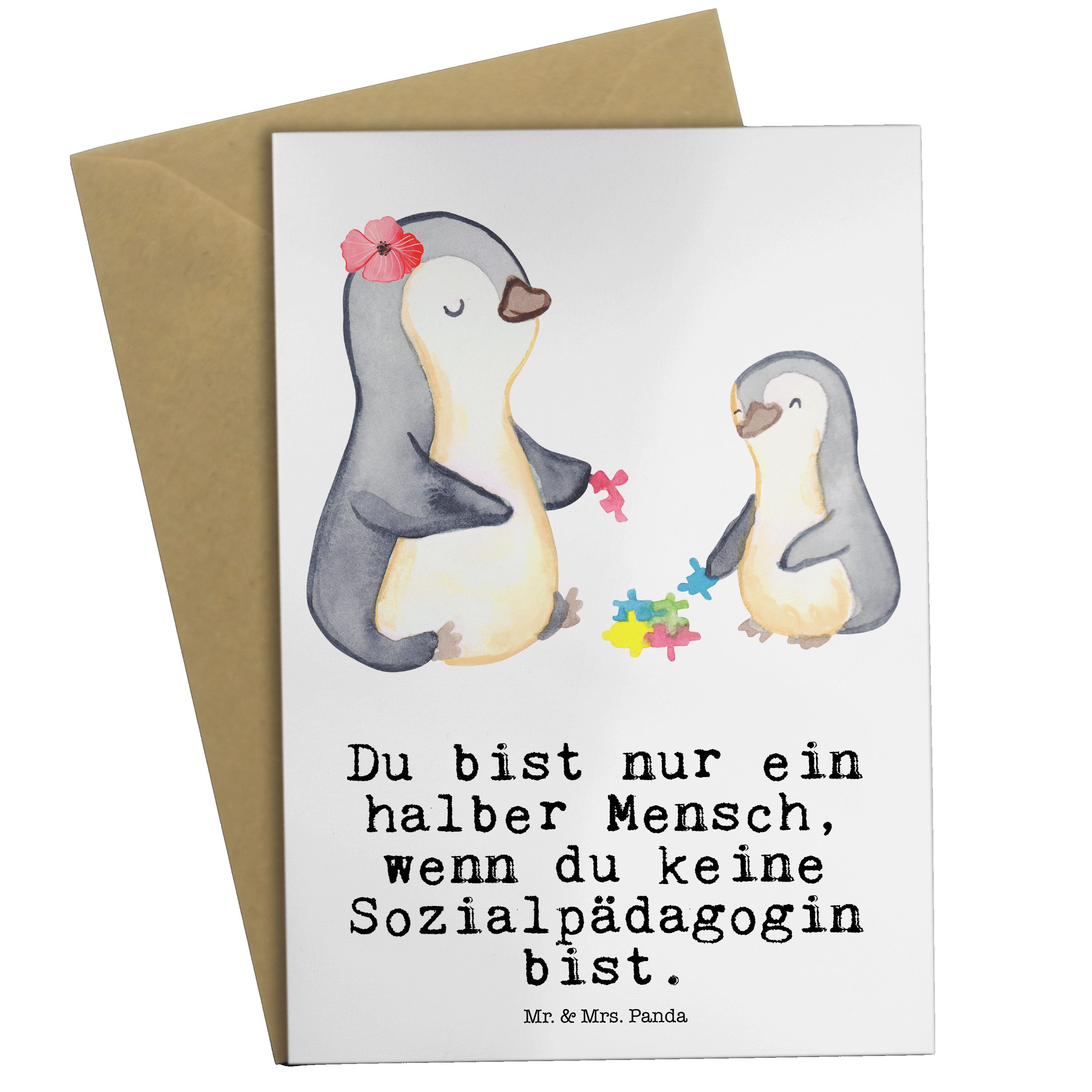 Mr. & Mrs. Panda Grußkarte Sozialpädagogin mit Herz - Weiß - Geschenk, Klappkarte, Einladungskar