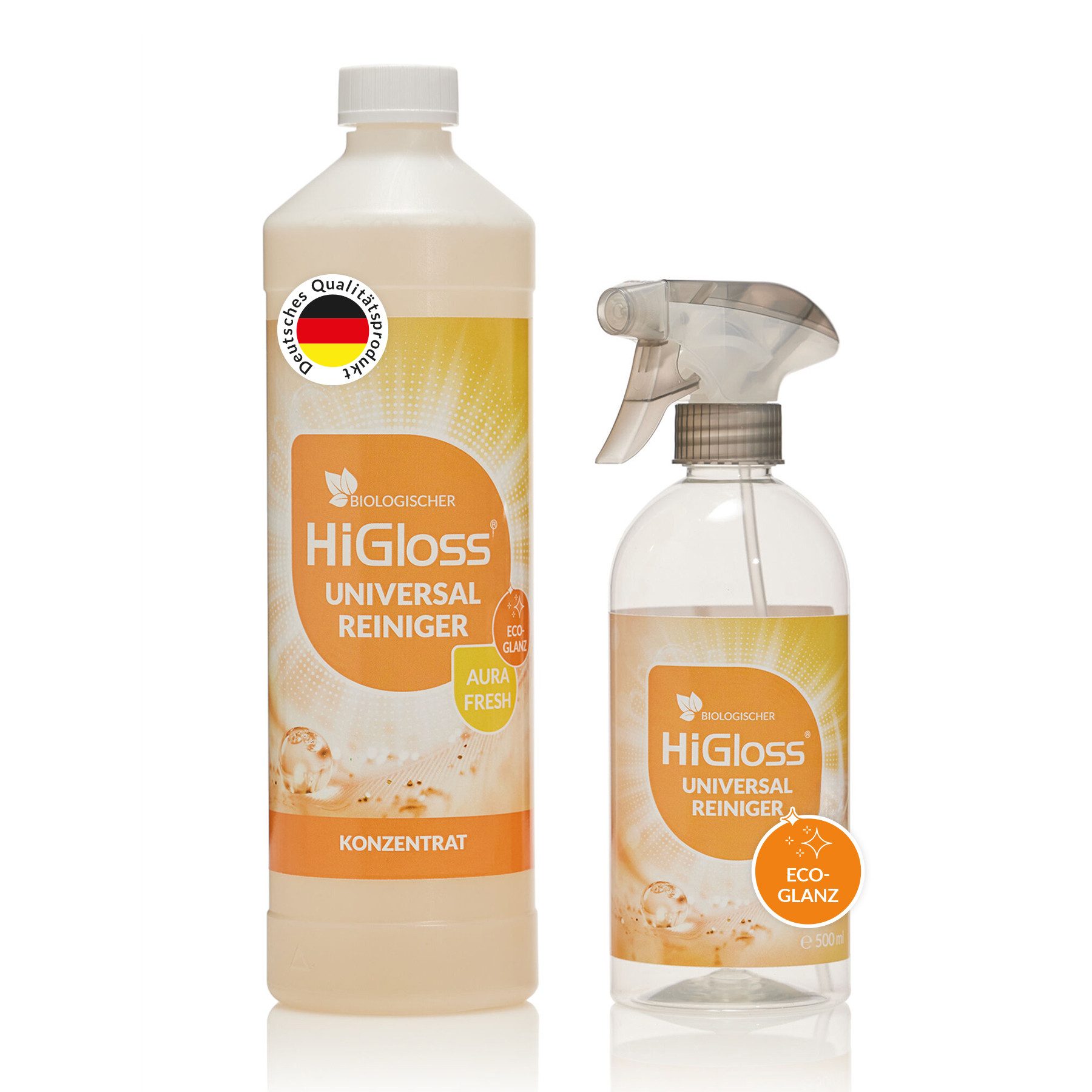 HiGloss Biologischer Universalreiniger EcoGlanz Allzweckreiniger (1-St. 1000ml, 1 Leerflasche & Sprüher Mikrobenreiniger, hochkonzentriert, umweltfreundlich & vegan)