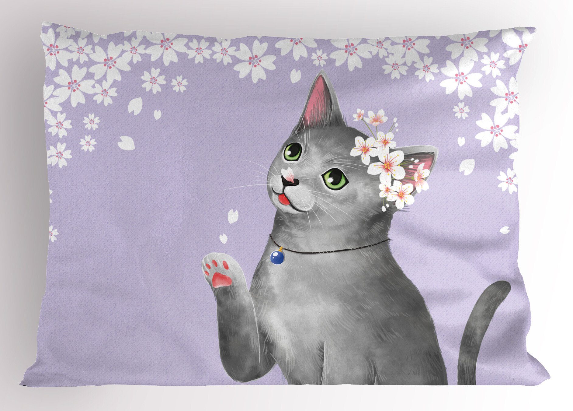 Kissenbezüge Dekorativer Standard King Size Gedruckter Kissenbezug, Abakuhaus (1 Stück), Süße Katze Kirschblüten Kätzchen blüht