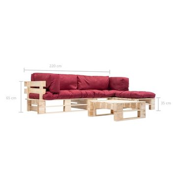 vidaXL Gartenlounge-Set 4-tlg. Paletten-Lounge-Set mit Kissen in Rot Holz, (4-tlg)