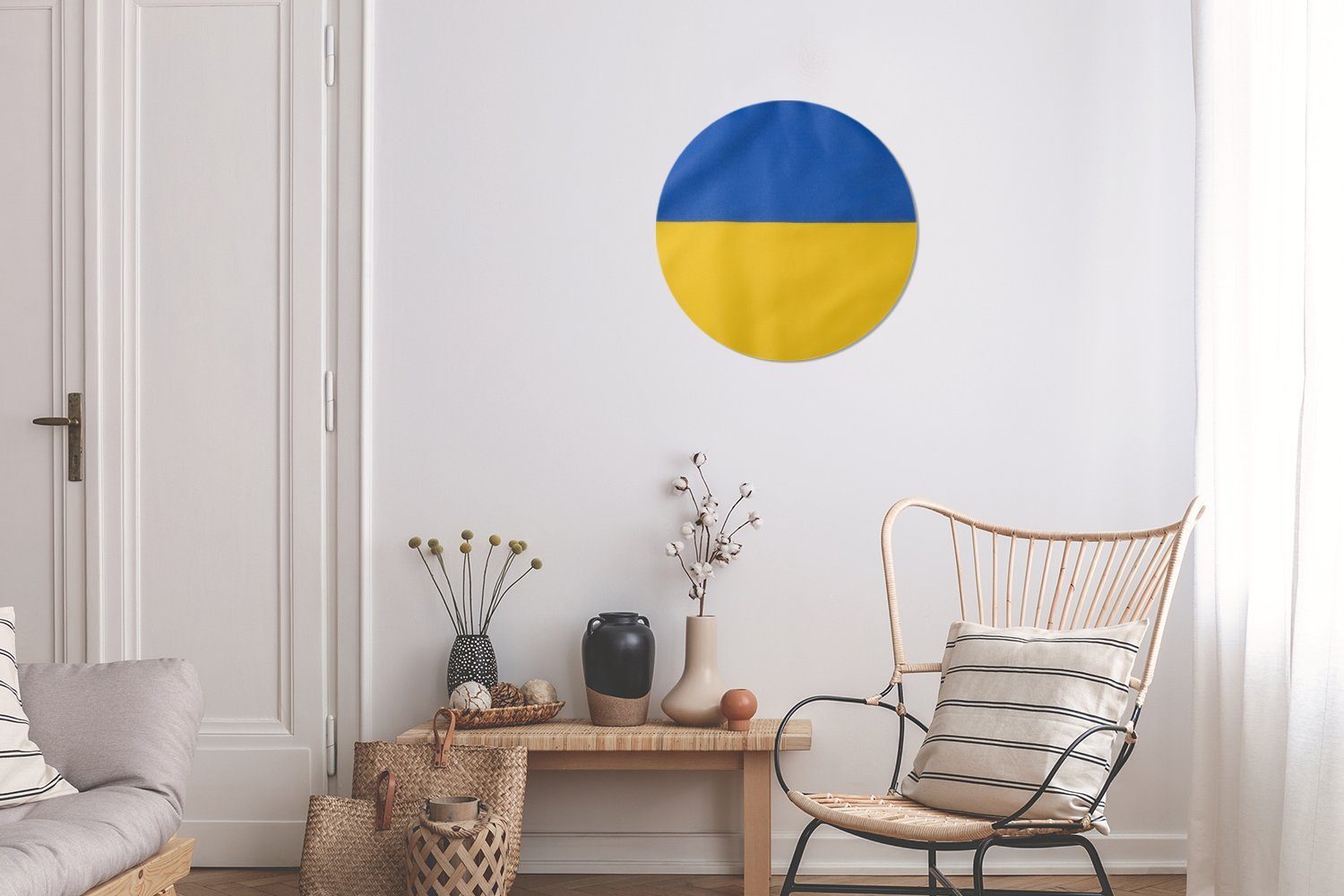 Wandbild, MuchoWow Gemälde Flagge (1 Wohnzimmer, cm Forex, Ukraine, St), Kreis 30x30 der der Wanddekoration Nahaufnahme Rundes