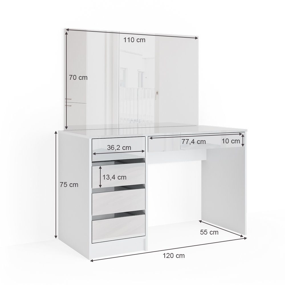 Vicco Schminktisch Sherry, Weiß, 120 cm (2-St)
