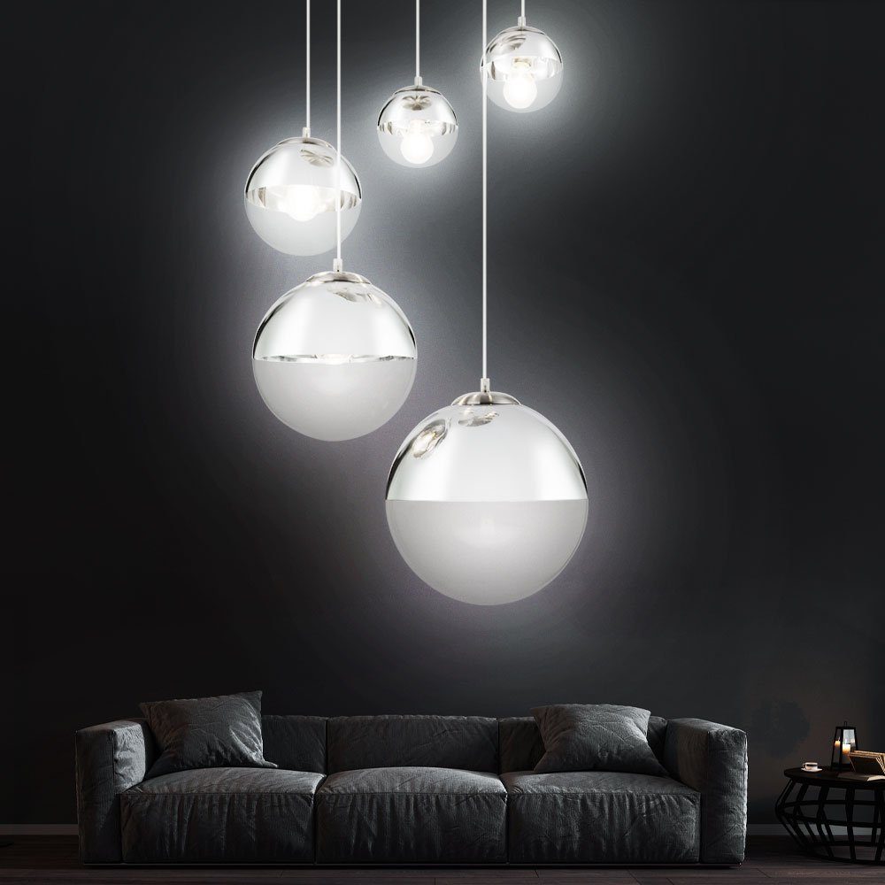 Design LED Hänge Decken Leuchte Kugel Ess Zimmer Lampe Pendel Beleuchtung silber 
