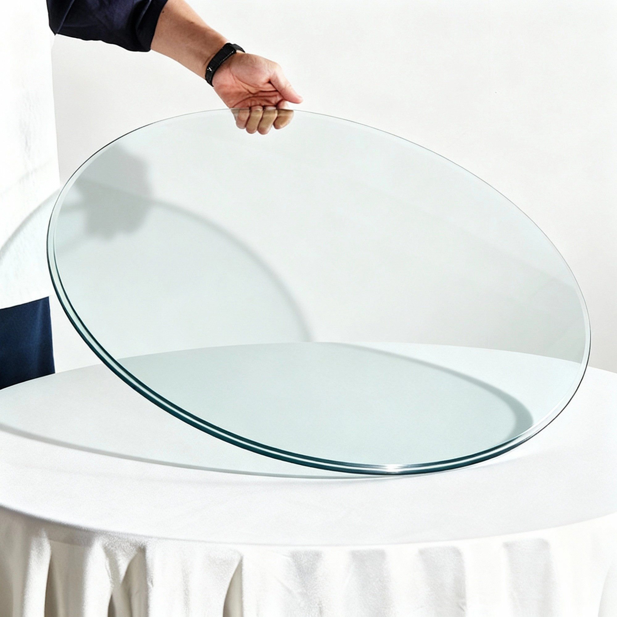 Fine Life Pro Drehteller Runde Glas-Tischplatte, vorgespannt, langlebig, Ø 76 cm, 0,72 cm, ohne Montage, Küche & Wohnzimmer