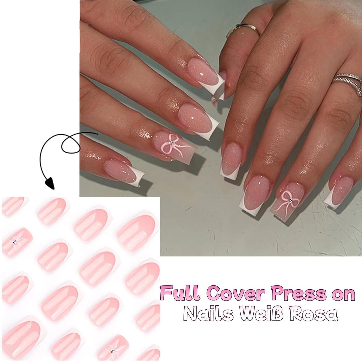 LuxusKollektion Kunstfingernägel Falsche Nägel Press On Full Cover Tips Weiß French Bow 1 ml (1er Pack) – Bild 2 von 5