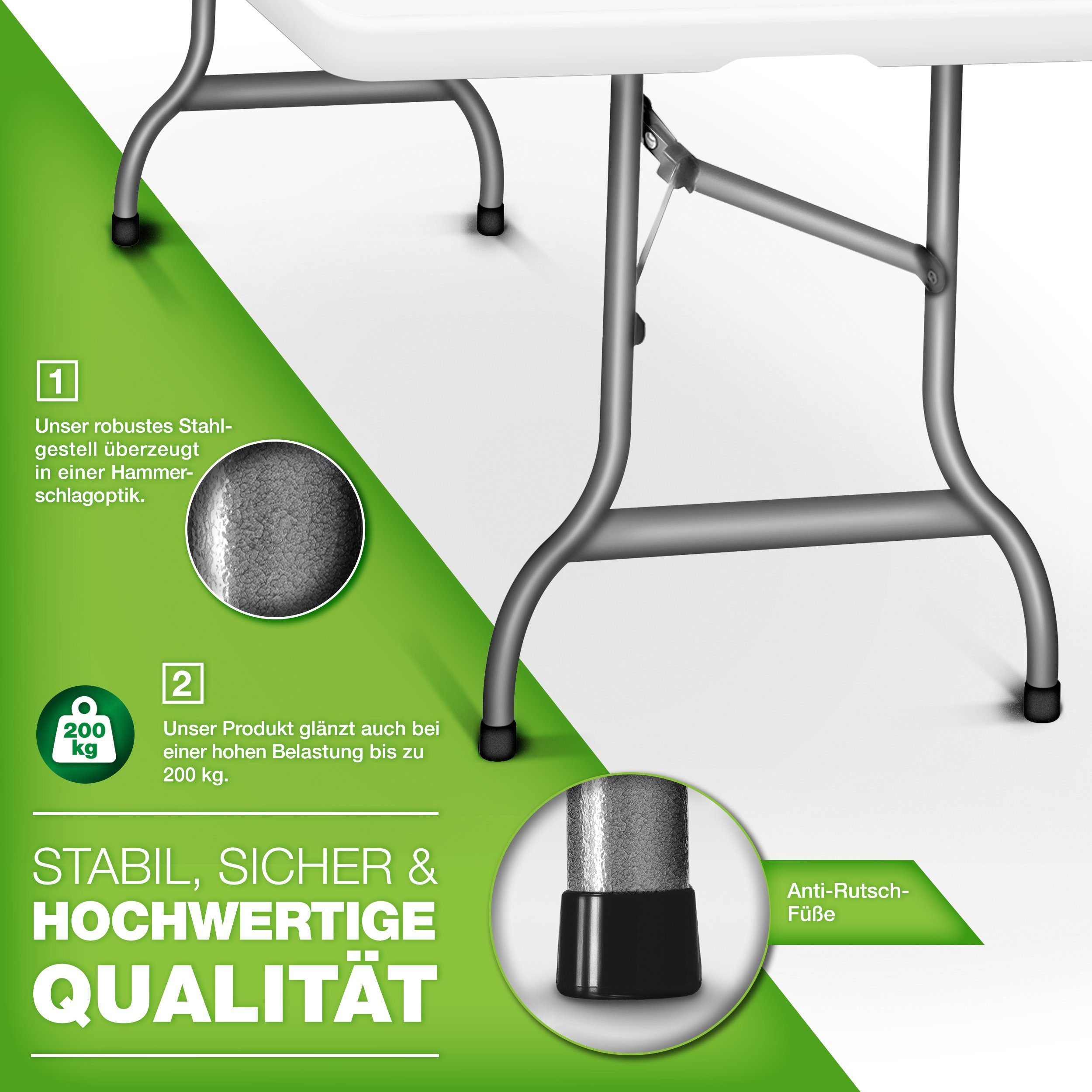 tillvex Gartentisch Gartentisch Buffettisch klappbar Kunststoff 180x75cm, Klapptisch mit Tragegriff Garten Terrasse und Balkon, Campingtisch – Bild 3 von 5