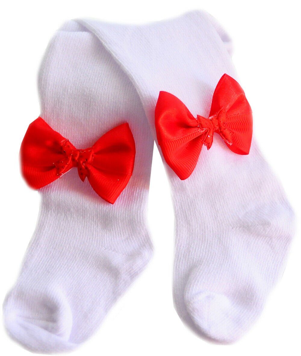 La Bortini Strumpfhose Strumpfhose für Baby Kinder in Weiß mit roten Schleifchen weich, Weihnachtlich, 44 50 56 62 68 74 80 86 92 98 104 110 116