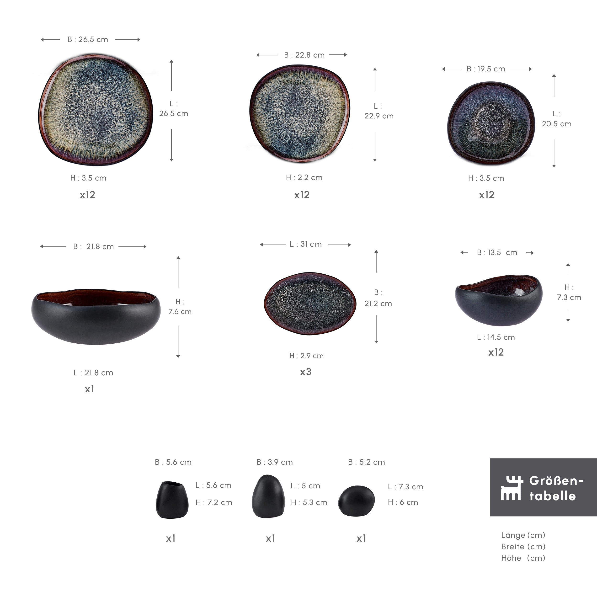 Karaca Geschirr-Set Earth Collection Galactic 55-teiliges Geschirrset für 12 Person, 12 Personen, Steinzeug, Elegantes Marmordesign, umfassendes 55-teiliges Set