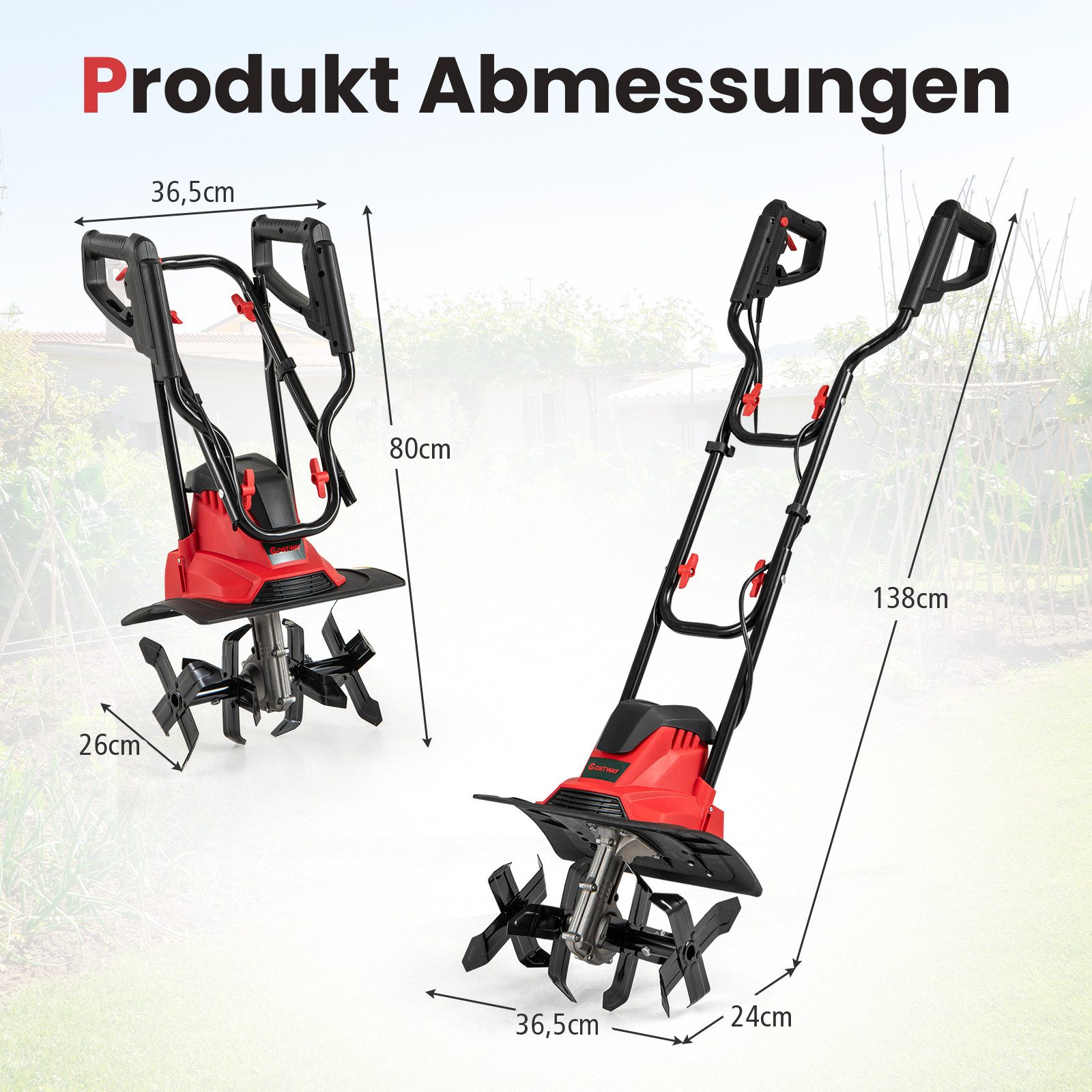 COSTWAY Elektromotorhacke, 36 cm Arbeitsbreite, 22 cm Arbeitstiefe, 1200 W