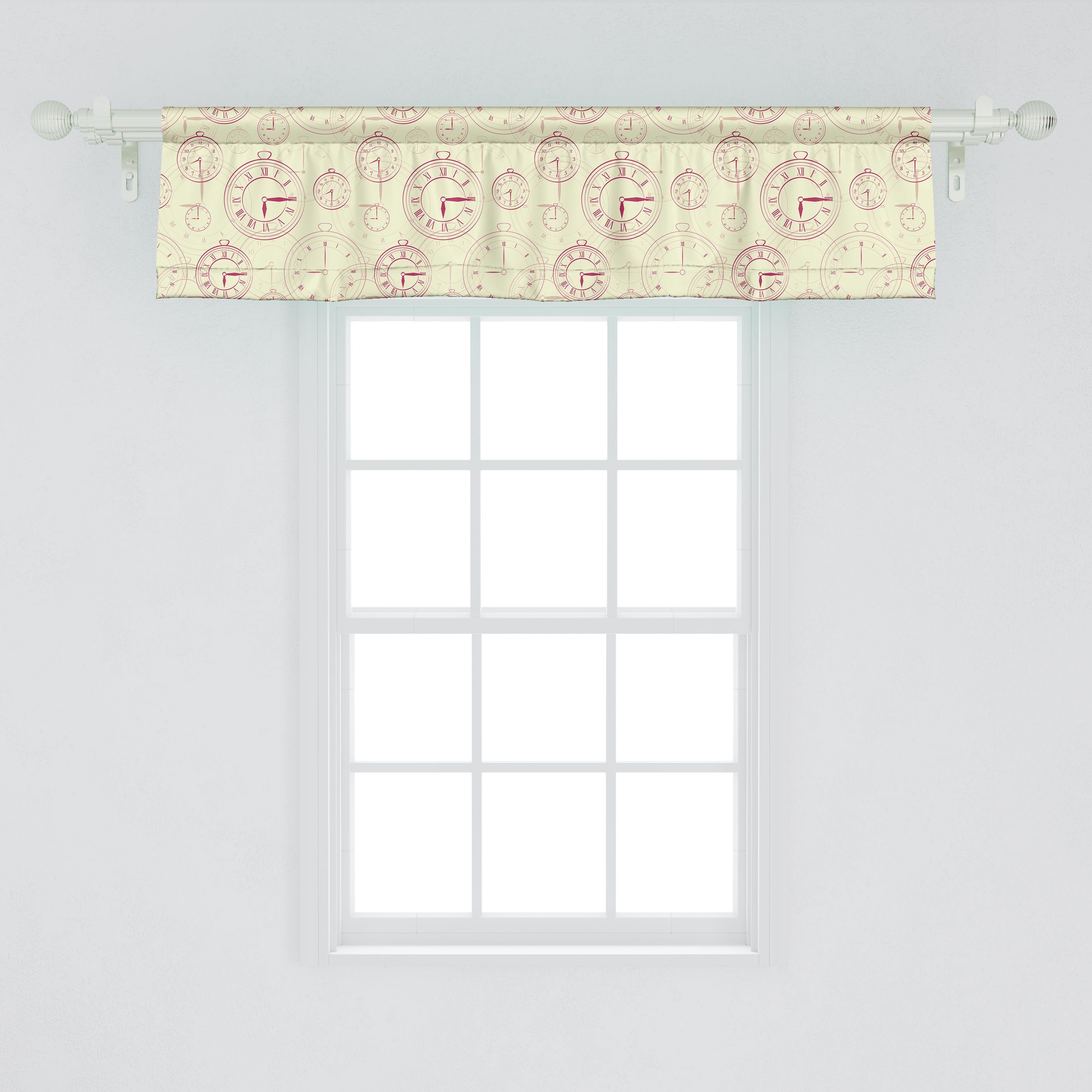 Roman Scheibengardine Abakuhaus, Dekor Vorhang Volant Ziffern Stangentasche, Jahrgang mit für Küche Microfaser, einer auf Schlafzimmer Uhr