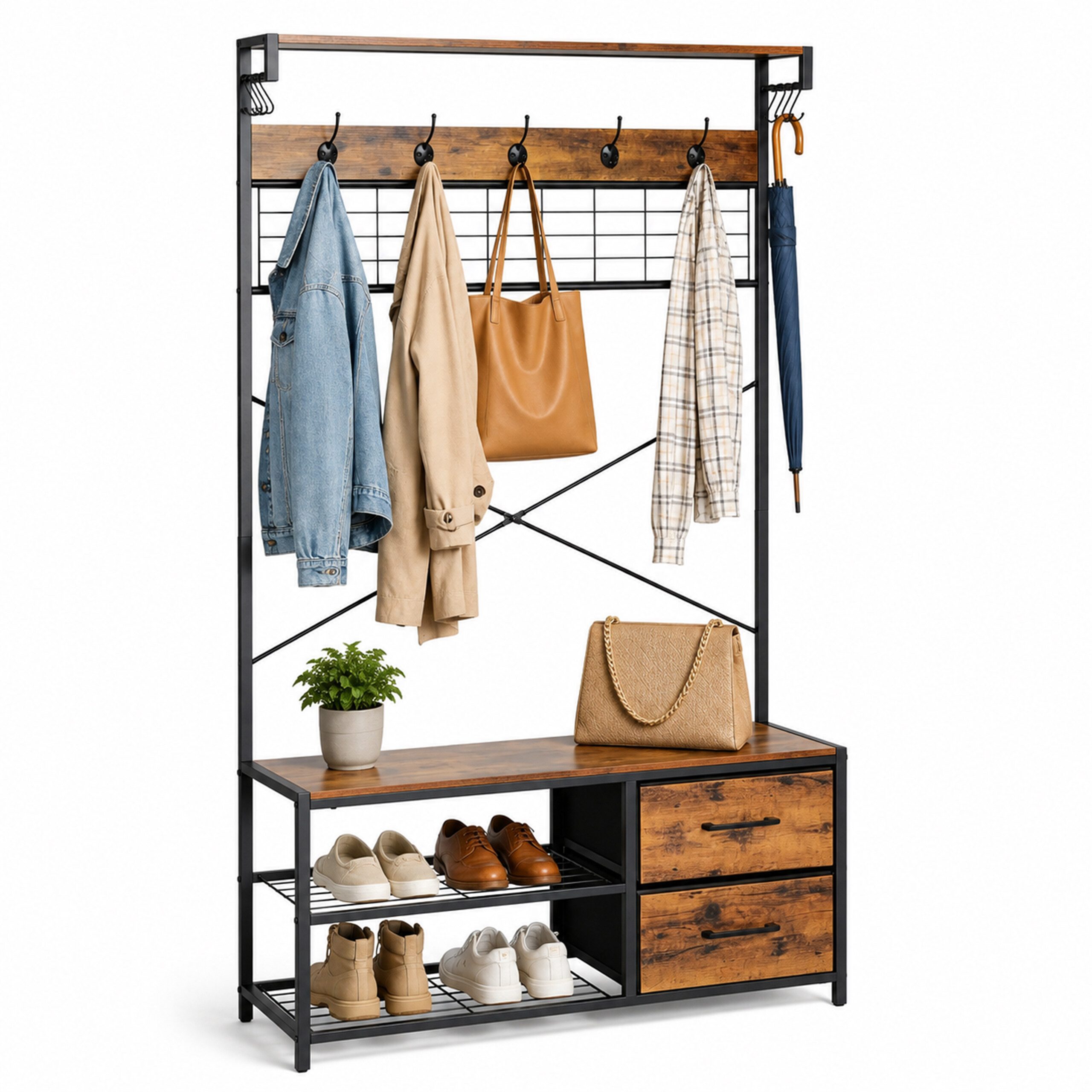 relaxdays Garderobenständer mit Schuhregal, (1 St), Industrial-Schwarz