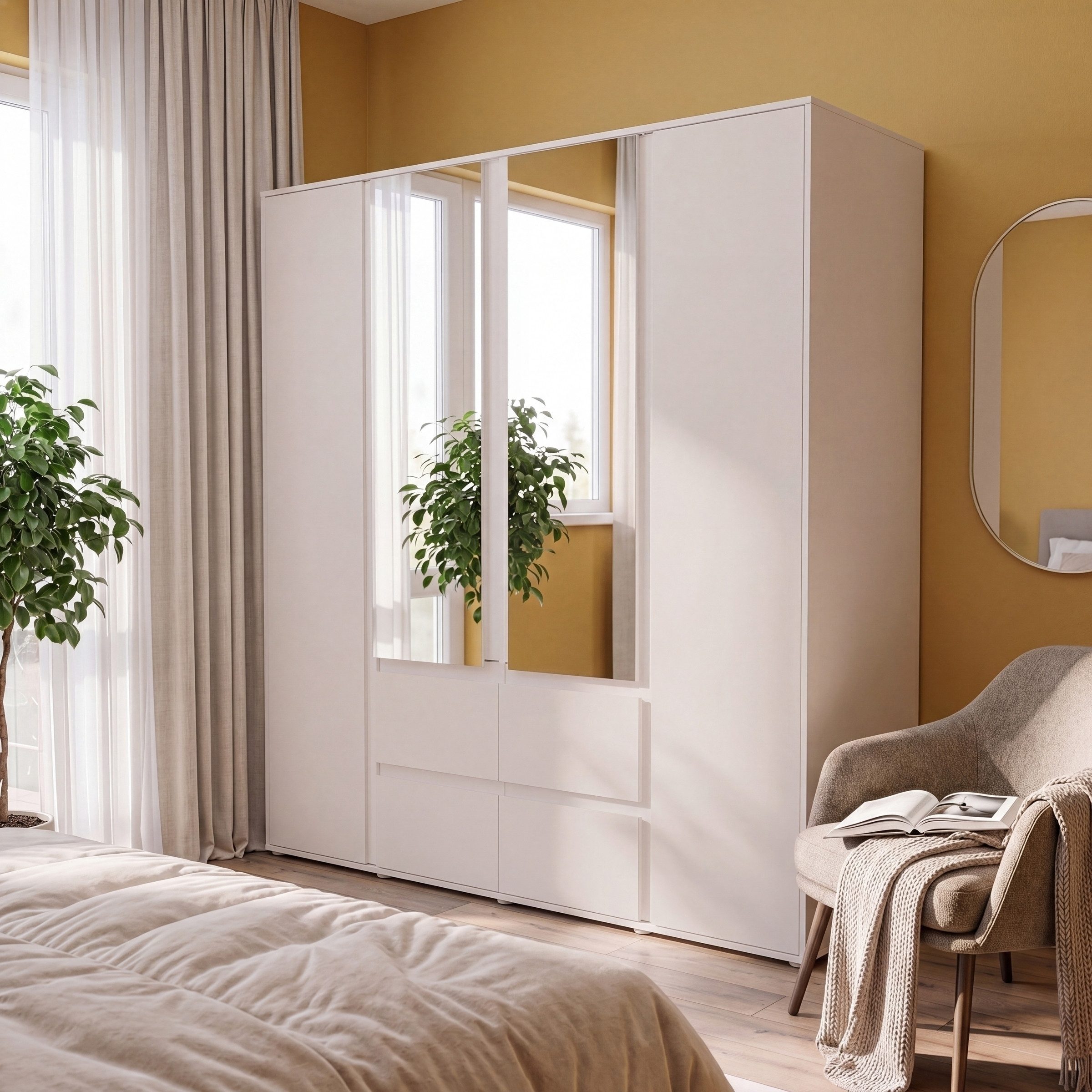 PREISBRECHER Drehtürenschrank Drehtürenschrank >LISSON< 2 Schubladen, verschiedene Farben zur Auswah 2 Schubladen, Farbe Weiss - 177,5x193,7x60cm (BxHxT)