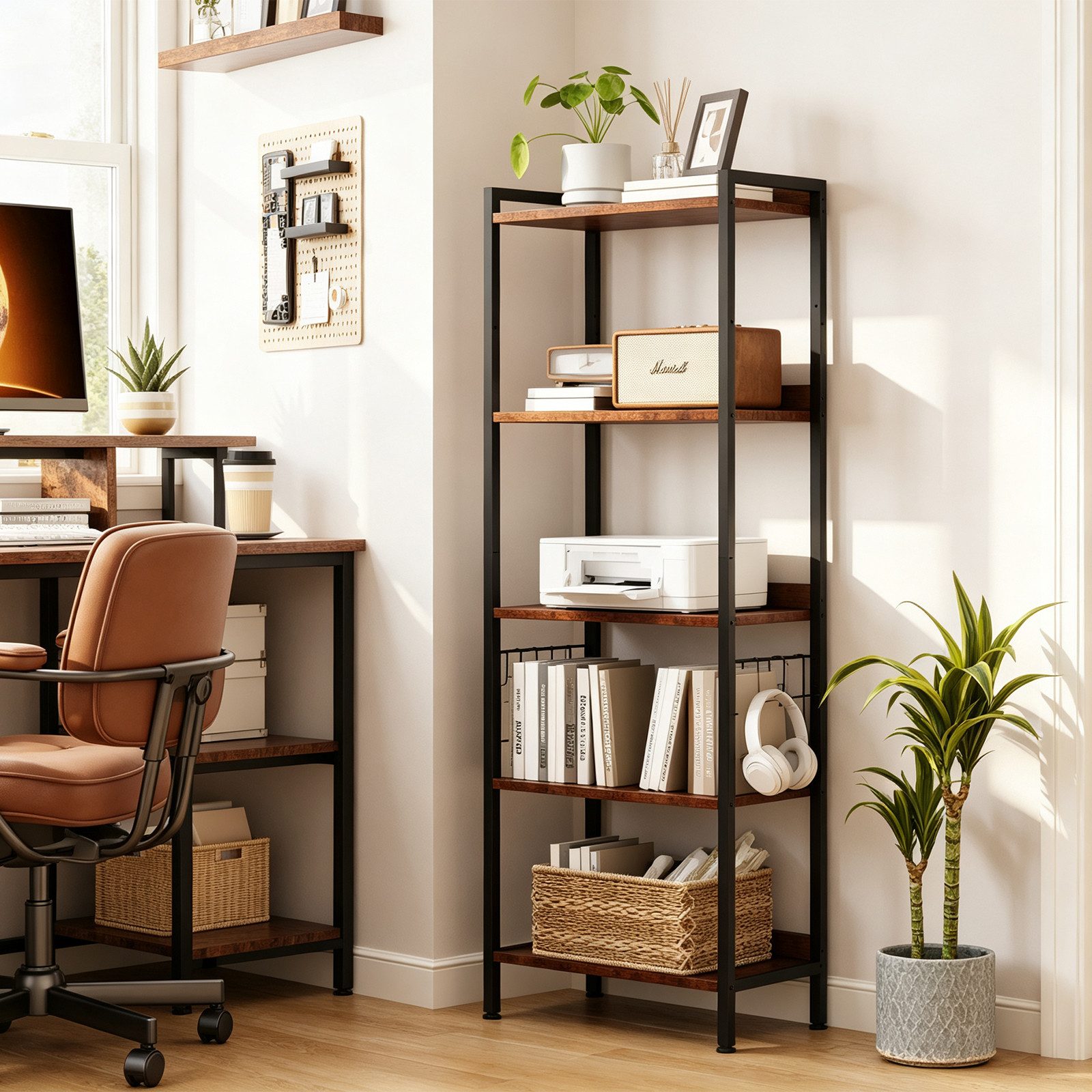 OUNUO Küchenregal 5 Ebenen Bücherregal Standregal mit S-Haken 60x35x165cm – Bild 4 von 5