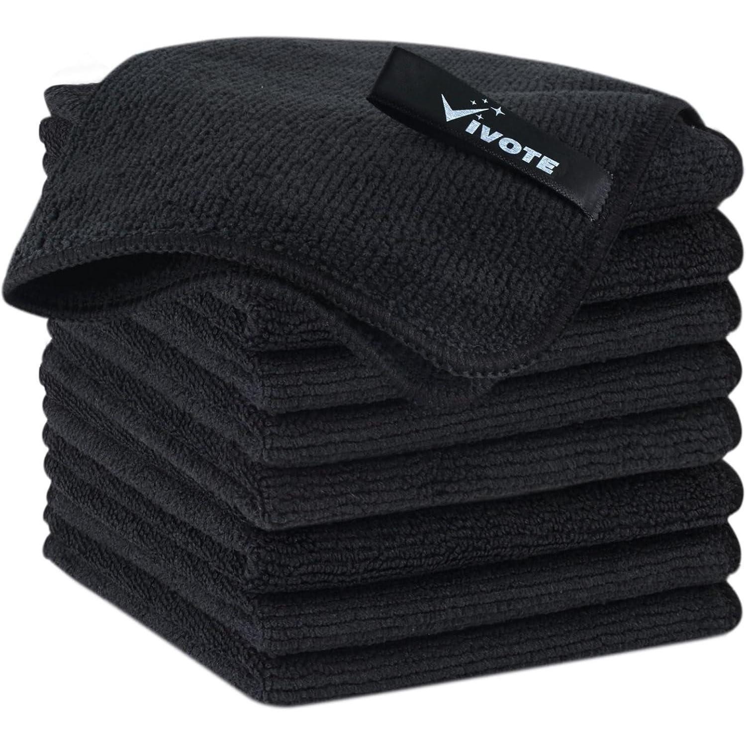 VIVOTE Mikrofasertücher Schwarz Putztücher Küche Reinigungstücher 20 x 20 cm Mikrofasertuch