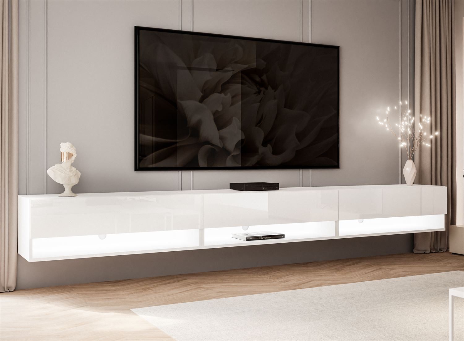 Lookway Lowboard CALANTE 270 cm RTV Hängeschrank mit LED-Beleuchtung günstig online kaufen