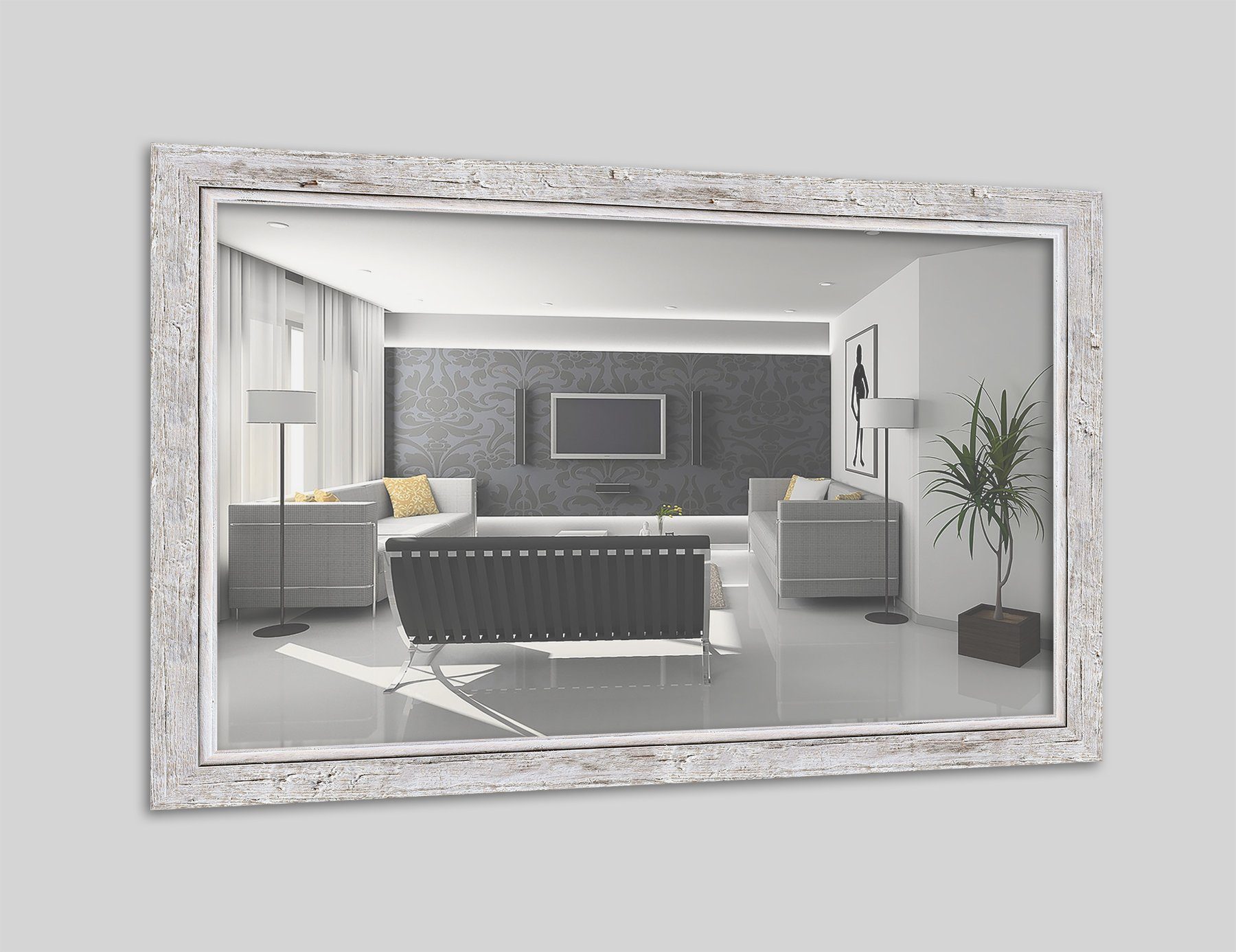 Mende Frames Wandspiegel H660, Weiß, aus Massivholz im Vintage Stil