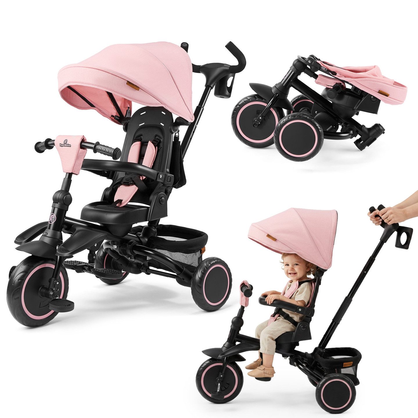 HyperMotion Kinderfahrrad HyperMotion Tobi Timber Dreirad rosa, klappbar, ab 1 Jahr, 0 Gang