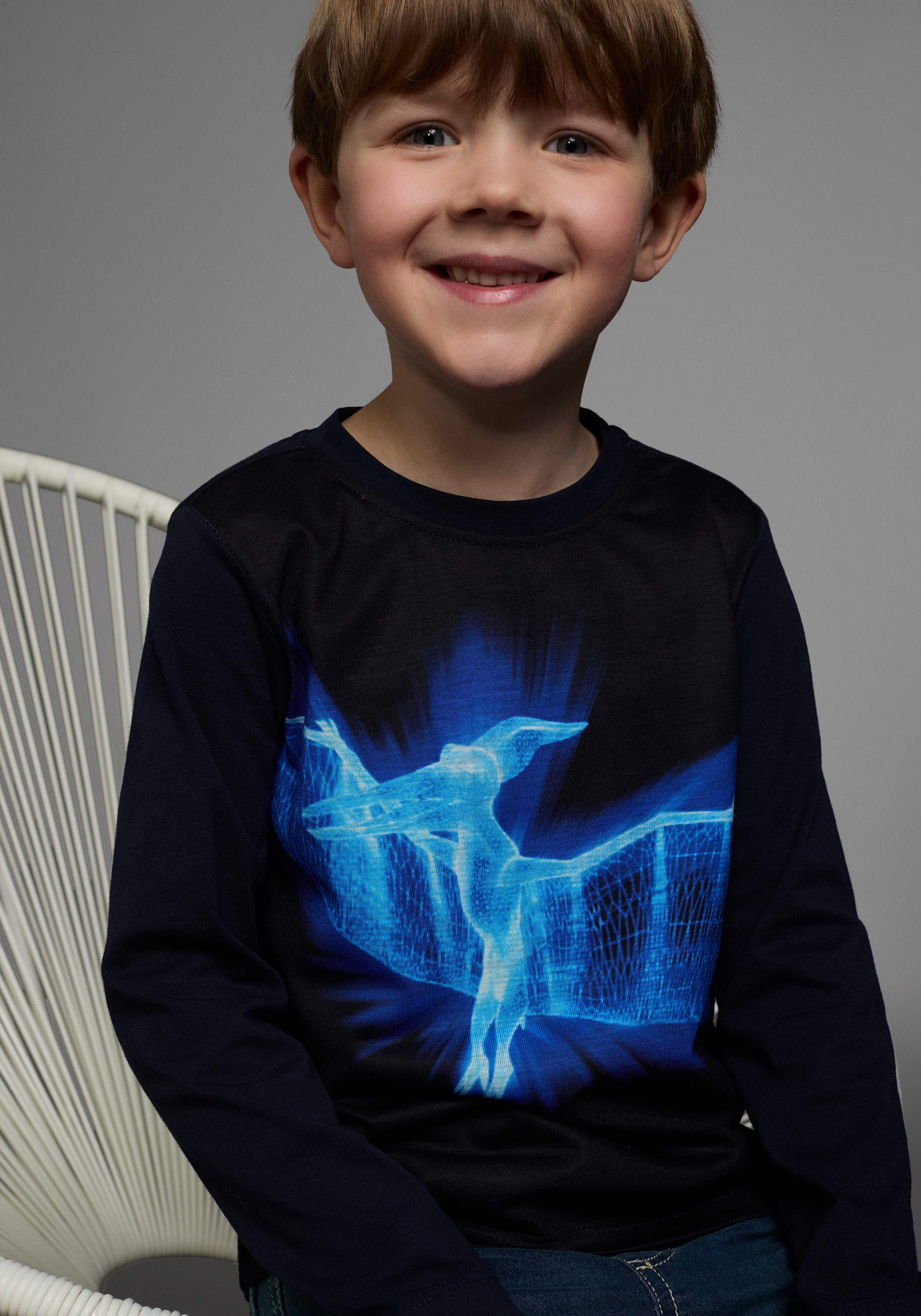 KIDSWORLD Langarmshirt FLYING DINO Langarm, Basic-Passform, bedruckt, Rundhalsausschnitt
