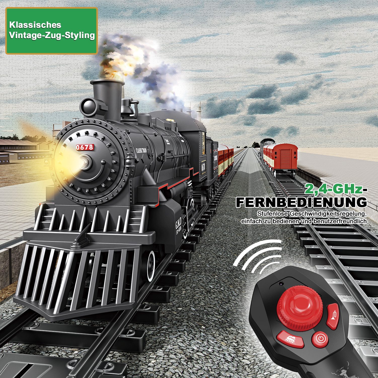 Esun Spielzeug-Zug Elektrische Zug Spielzeug, Eisenbahn Elektrisch mit Fernbedienung, (Set, Komplettset)