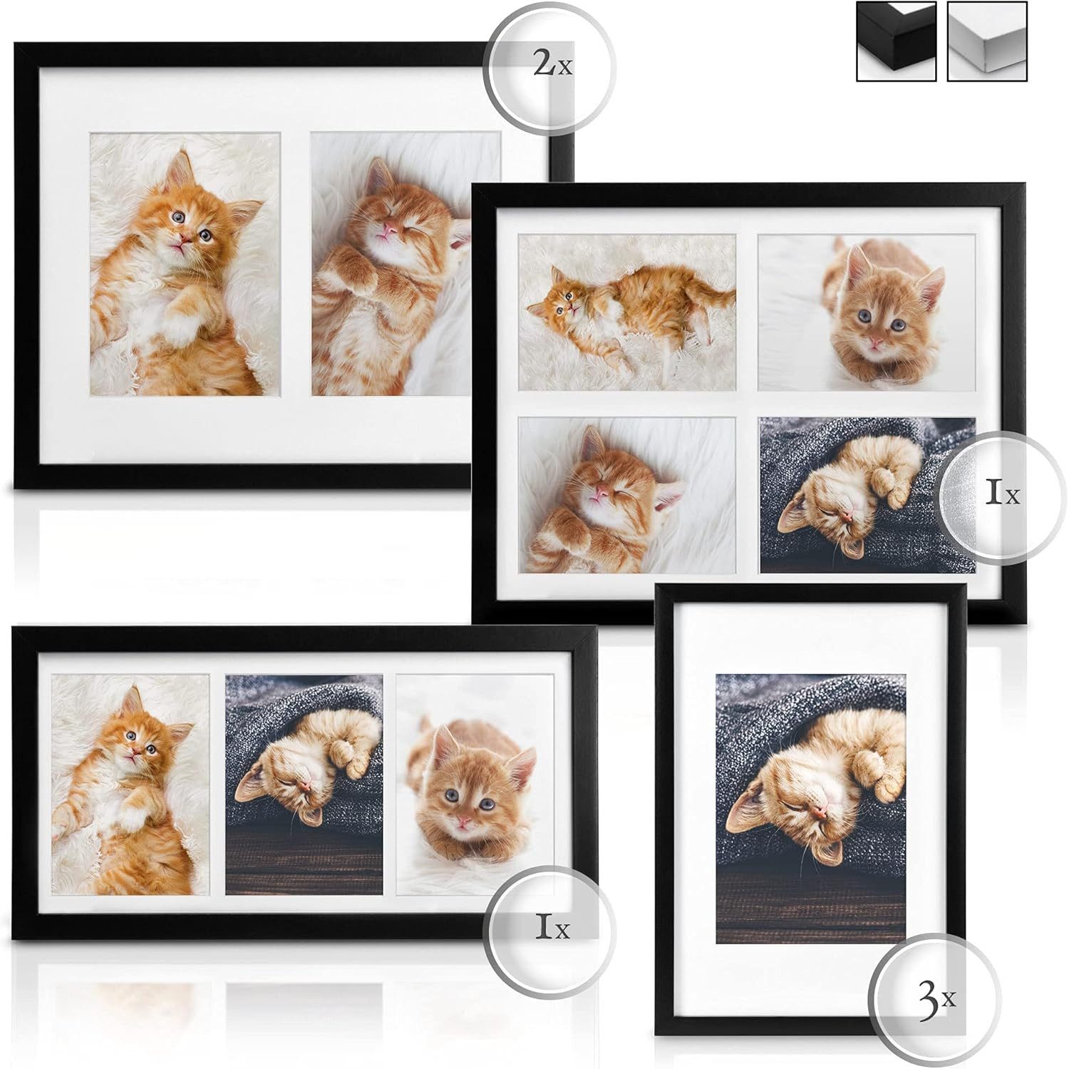 bomoe Bilderrahmen Bilderrahmen Collage Galeria,10x15 cm, 13x18 cm, 9x13 cm, Schwarz, Kunststoffglas, Metall-Aufhängung & Passepartout Multirahmen Holz