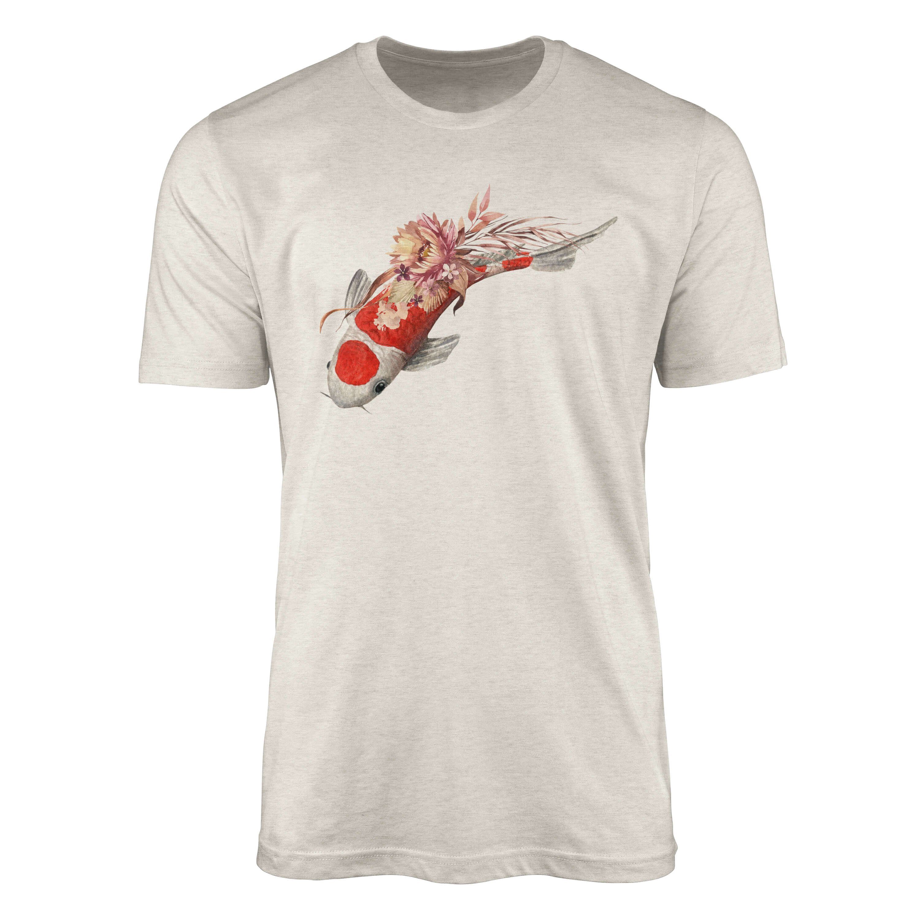 T-Shirt Herren Shirt 100% gekämmte Bio-Baumwolle T-Shirt Blumen Koi Wasserfarben Motiv Nachhaltig Ökomode a