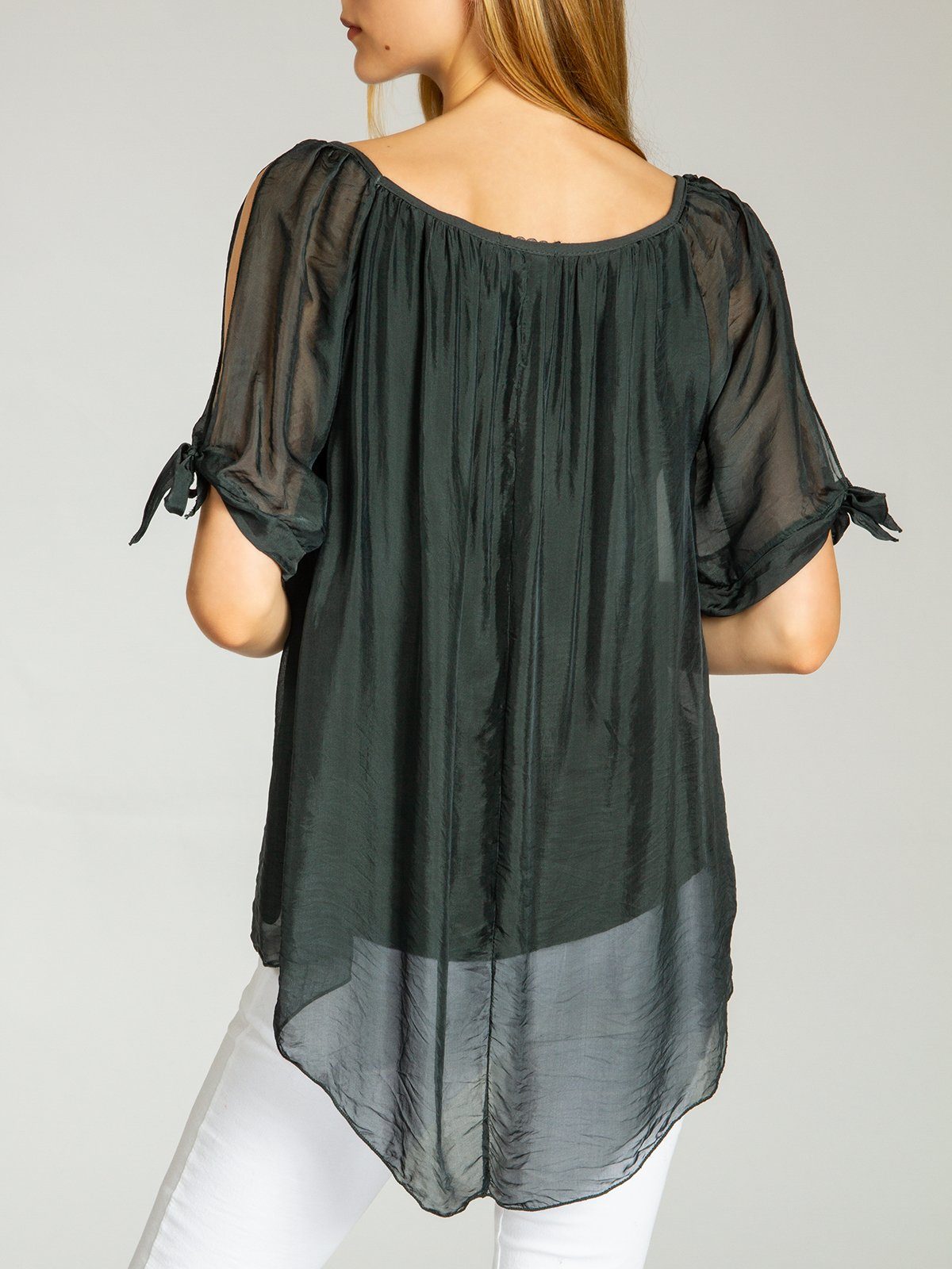 elegante Shirtbluse lange Caspar Damen BLU020 leichte dunkelgrau Bluse mit Seidenanteil Sommer