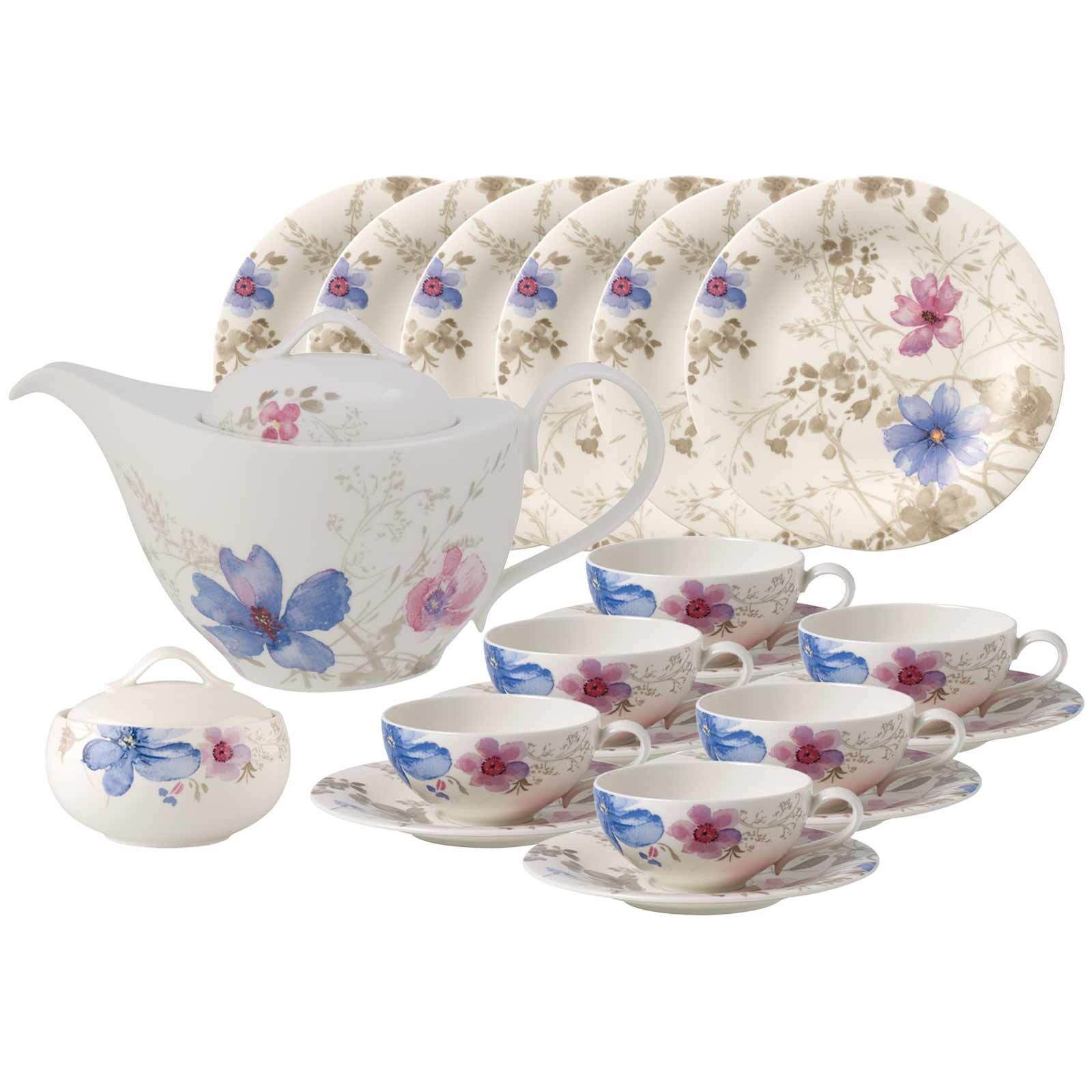 Villeroy & Boch Teeservice Mariefleur Gris Basic Teeservice 20er Set (20-tlg), 6 Personen, Porzellan