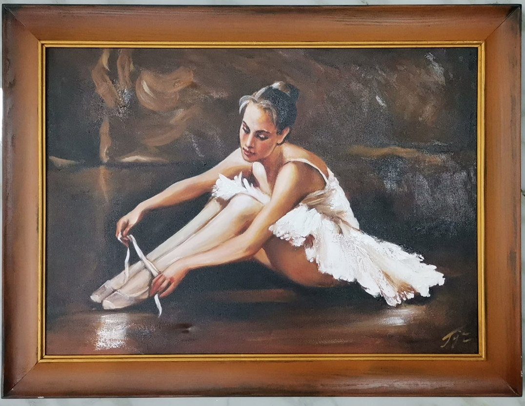 JVmoebel Gemälde Ballett Russland Bild Theater Echte Handarbeit Rahmen Öl Sofort, Ballett, Ballerina, Theater