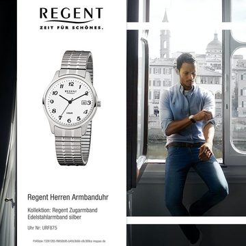 Regent Quarzuhr Regent Herren-Armbanduhr silber Analog, (Analoguhr), Herren Armbanduhr rund, mittel (ca. 36mm), Edelstahlarmband