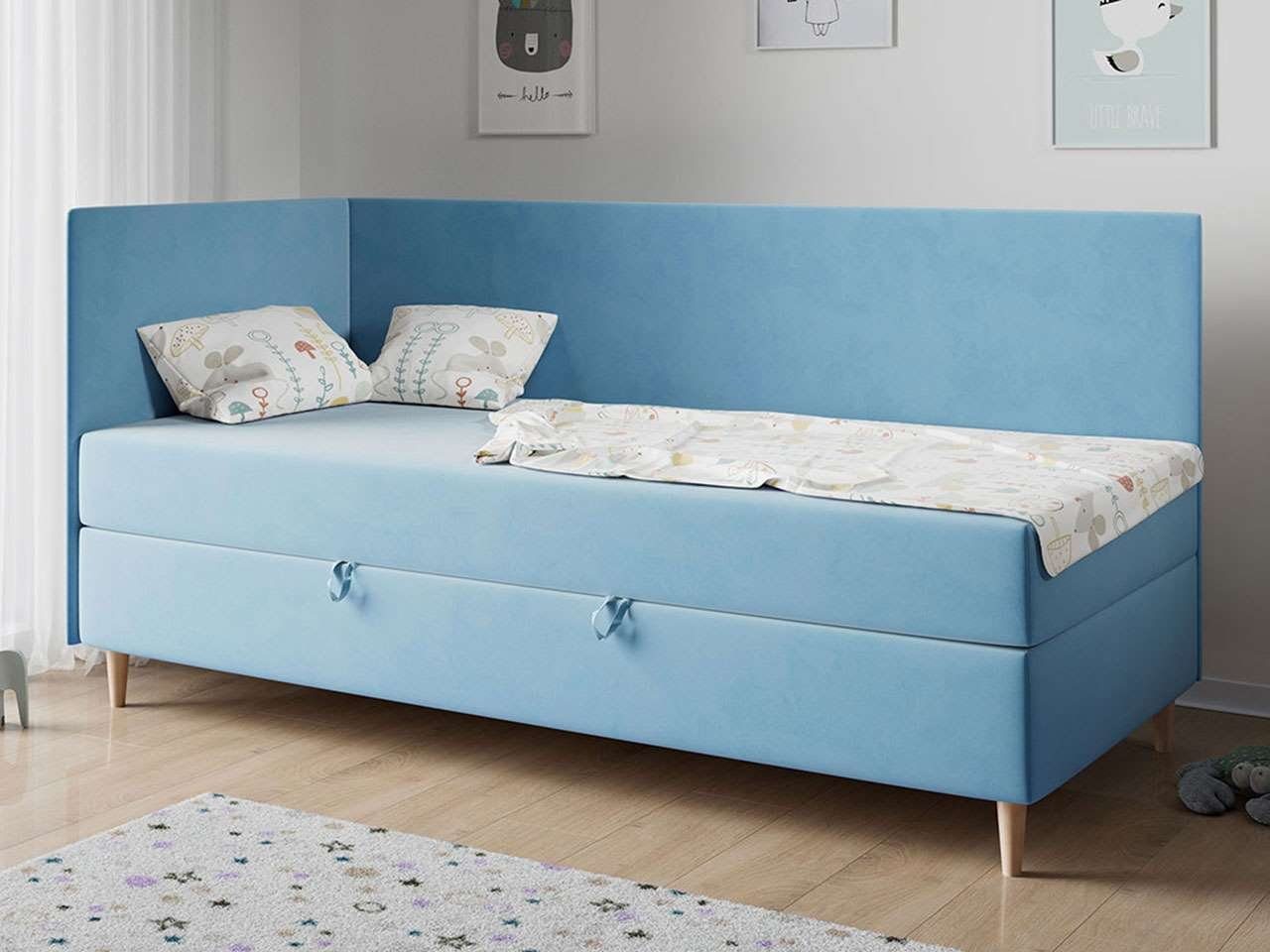 MKS MÖBEL Kinderbett ZUZA 3, 90x200, Bett Kinderbett Boxspringbett - Jugendbett Einzelbett Blau | Babybetten