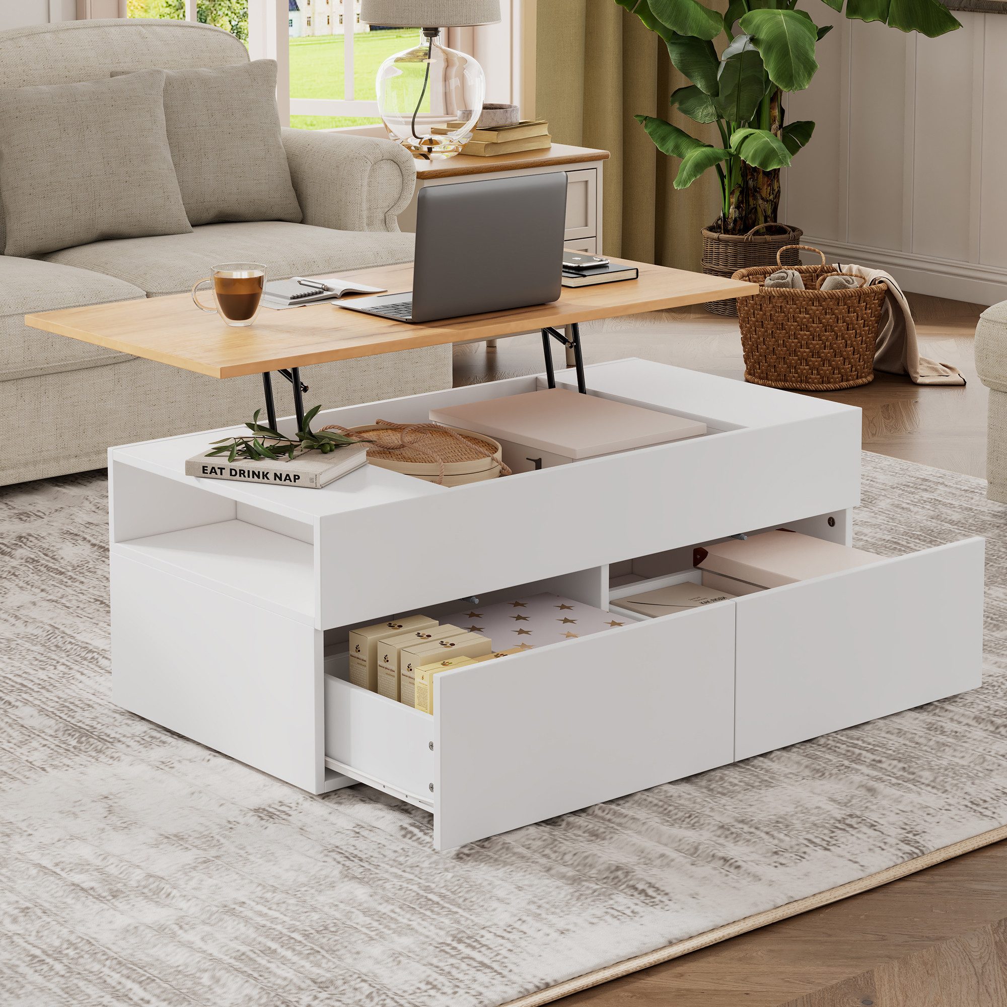 Couchtisch Wohnzimmertisch mit Stauraum Sofatisch Beistelltisch mit 2 schubladen
