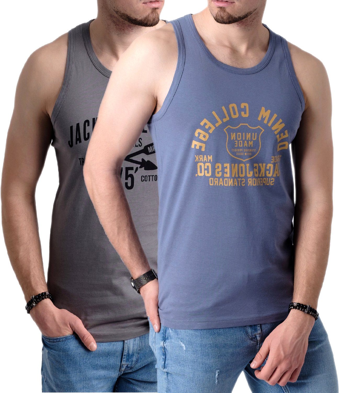 Jack & Jones Tanktop Bedrucktes Shirt aus Baumwolle (2er-Pack) mit Print