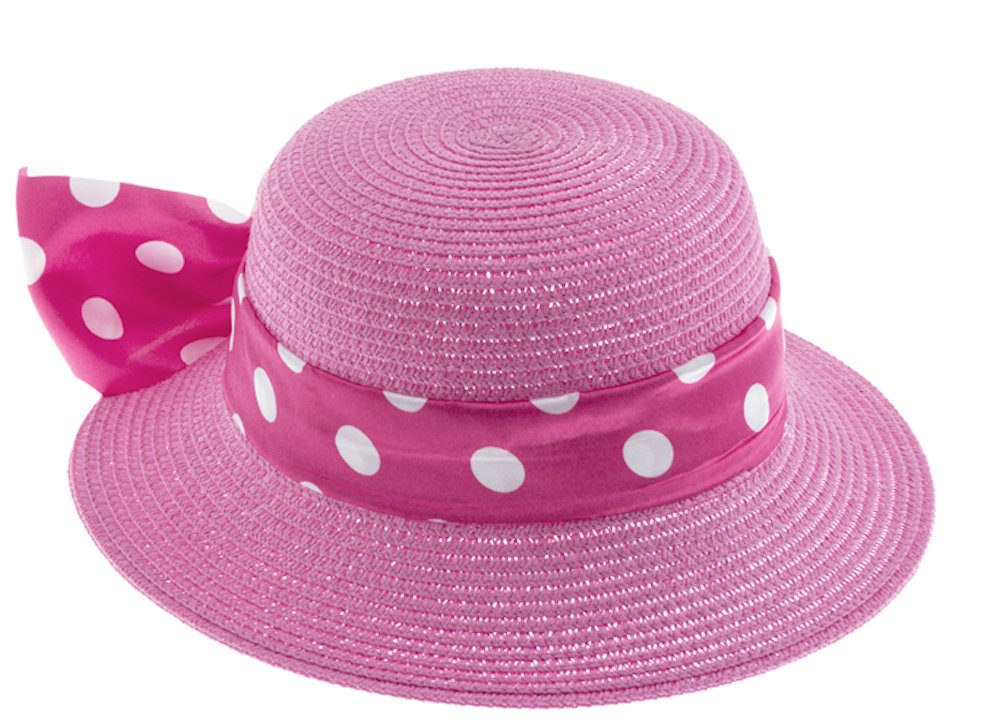 Sonnenhut Fiebig Mädchen Sommerhut Hut Glocke gepunktetes Band rosa