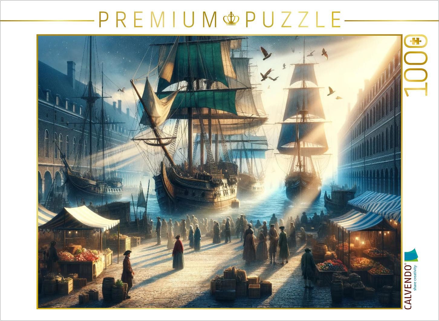 CALVENDO Puzzle CALVENDO Puzzle Geschichten eines alten Hafens: Segelschiffe und Markt, 1000 Puzzleteile